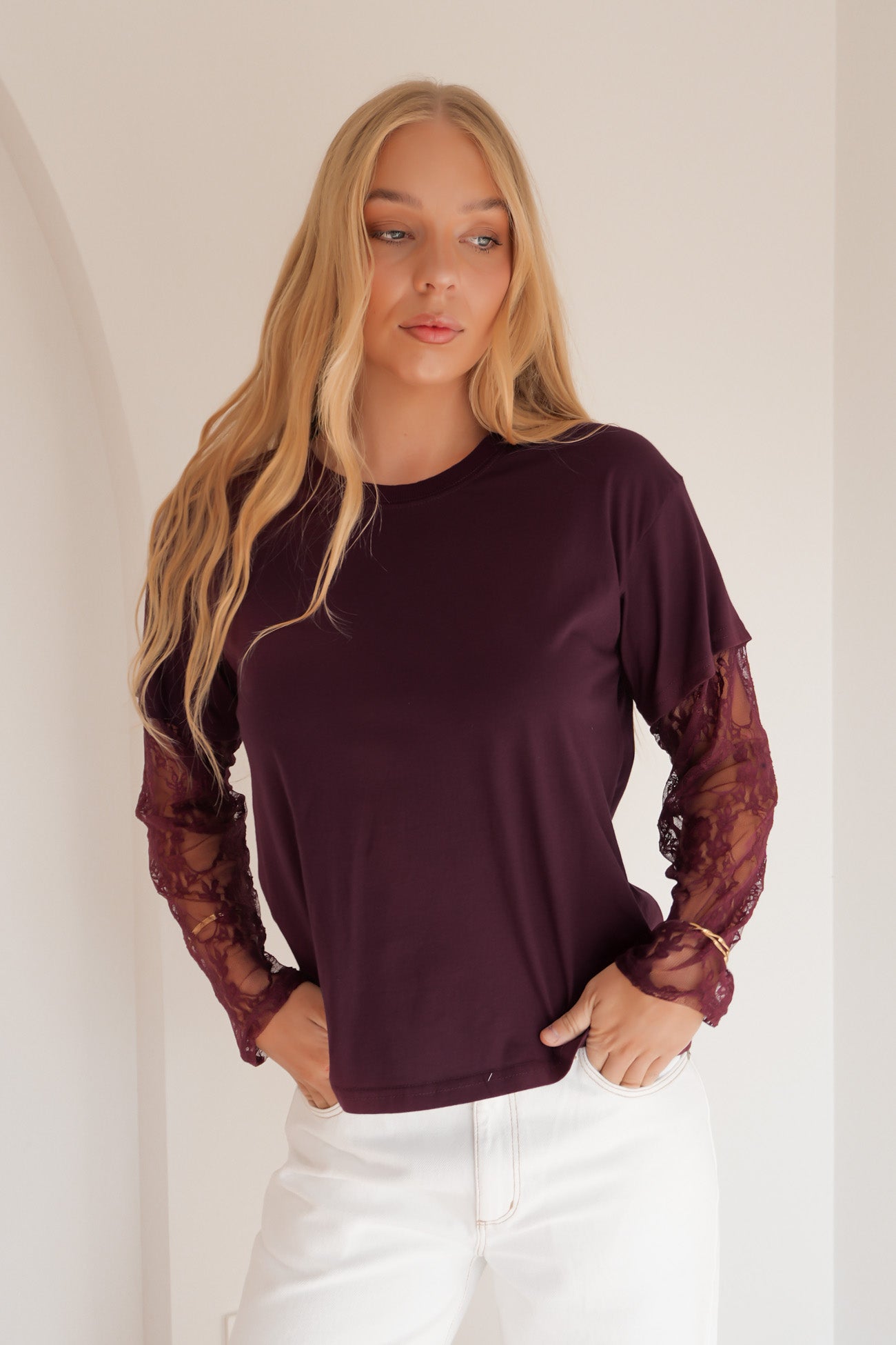 Jazmin Lace Long Sleeve Tee Plum