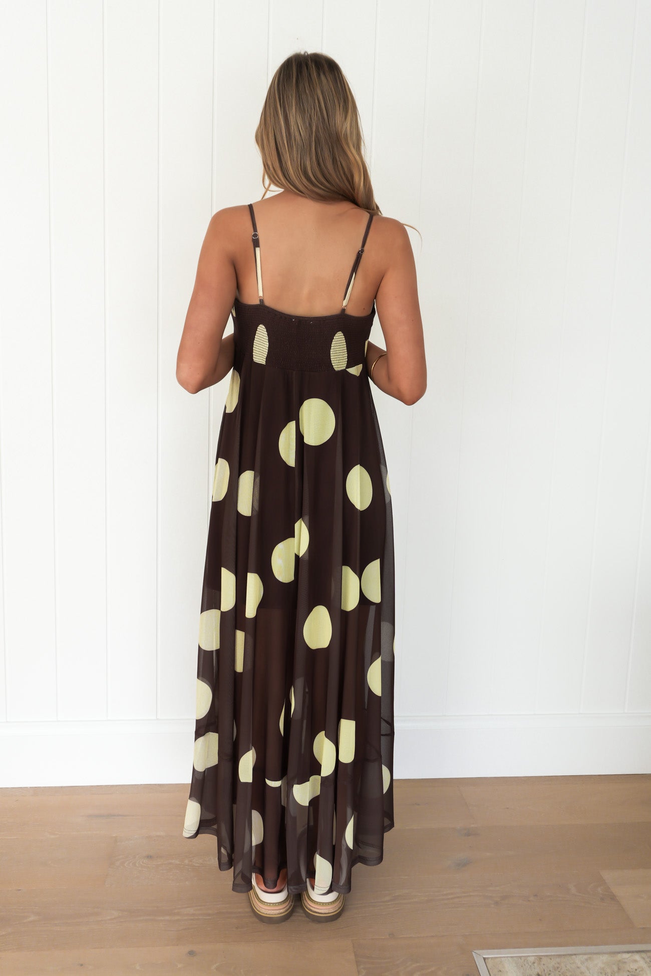 Jeane Maxi Dress Chocolate Yellow Polka Dot