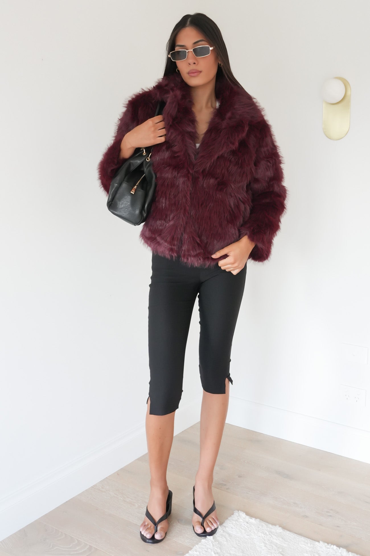 Jessy Faux Fur Coat Wine