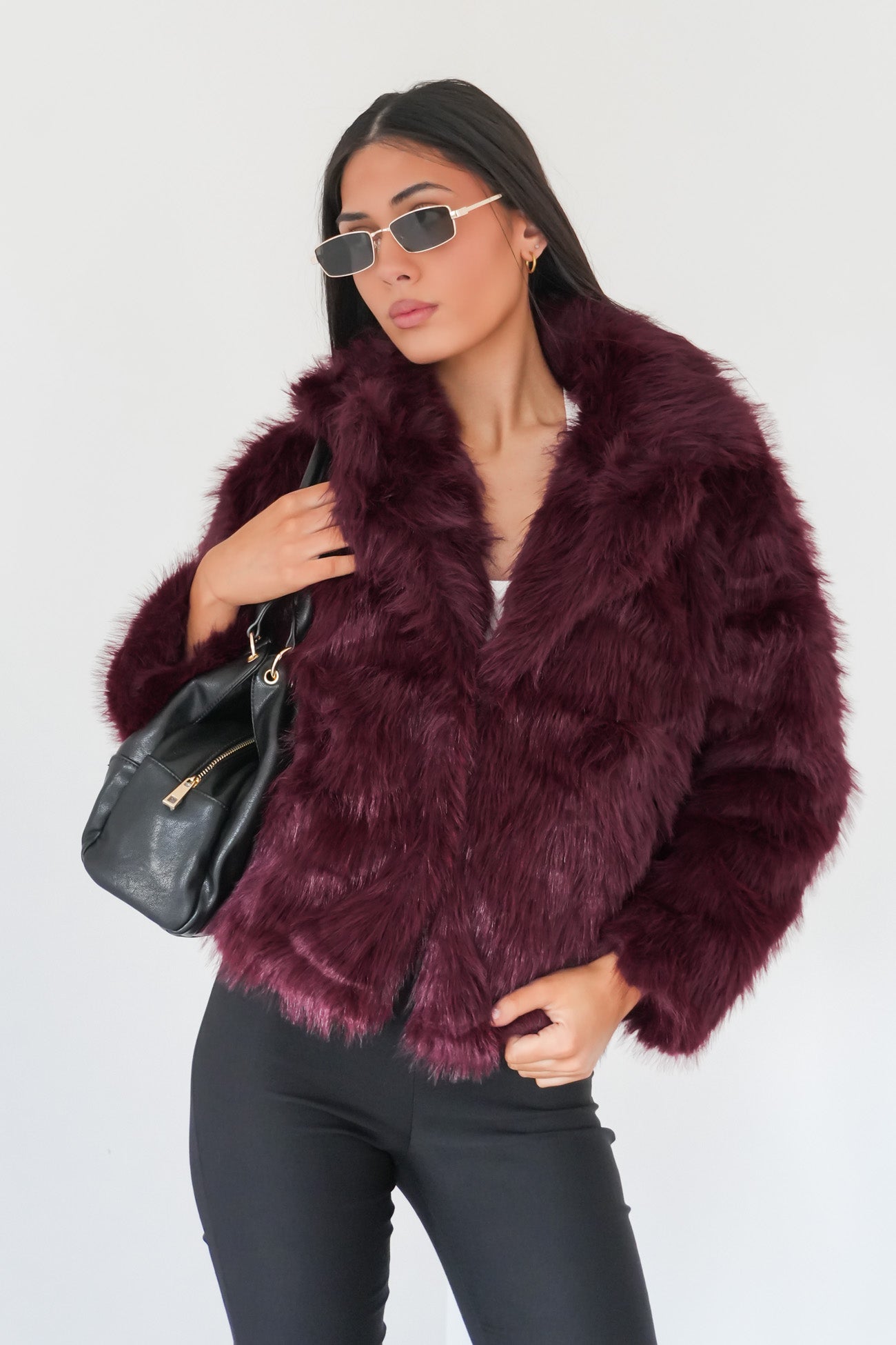 Jessy Faux Fur Coat Wine