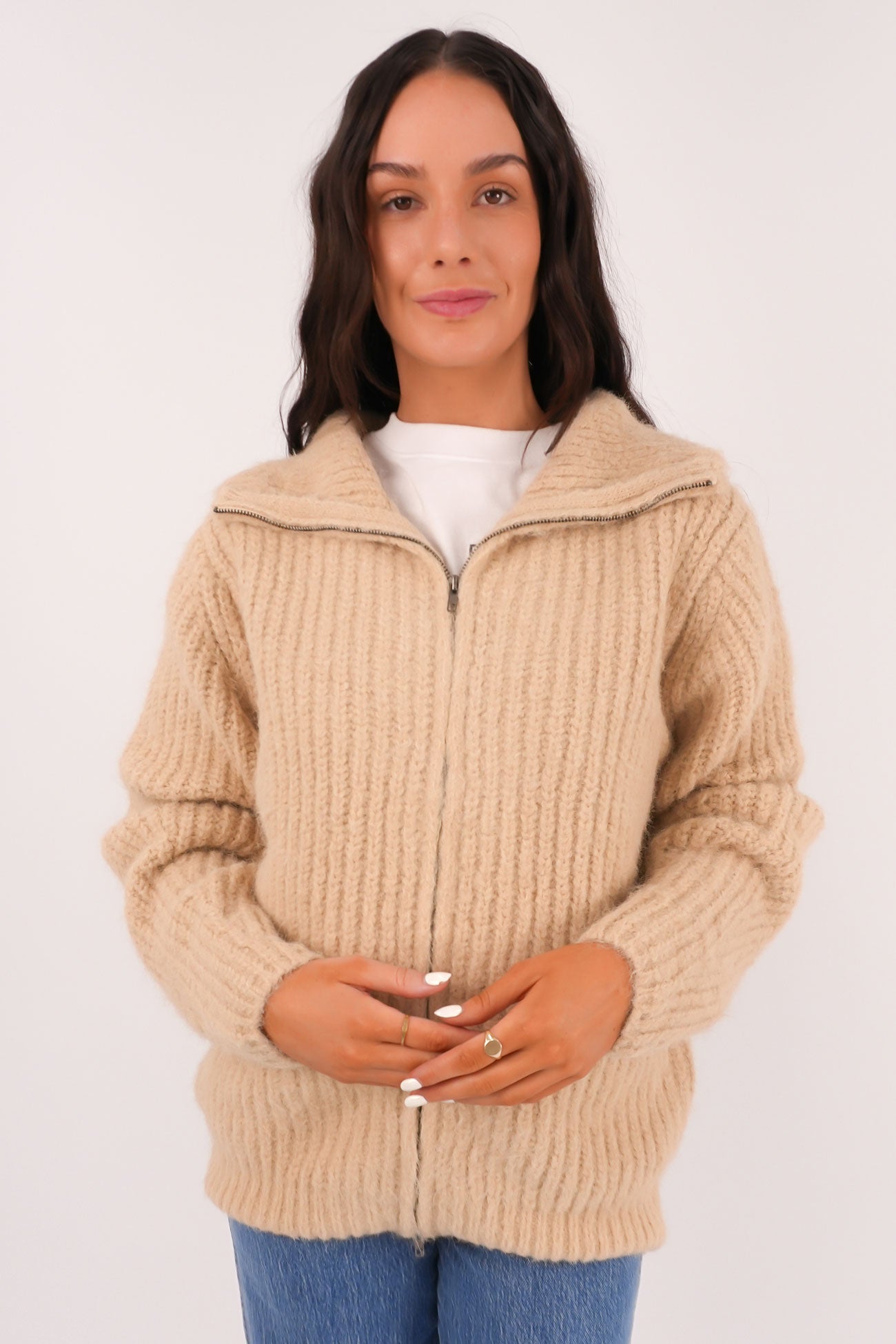 Jethra Zip Thru Jumper Beige