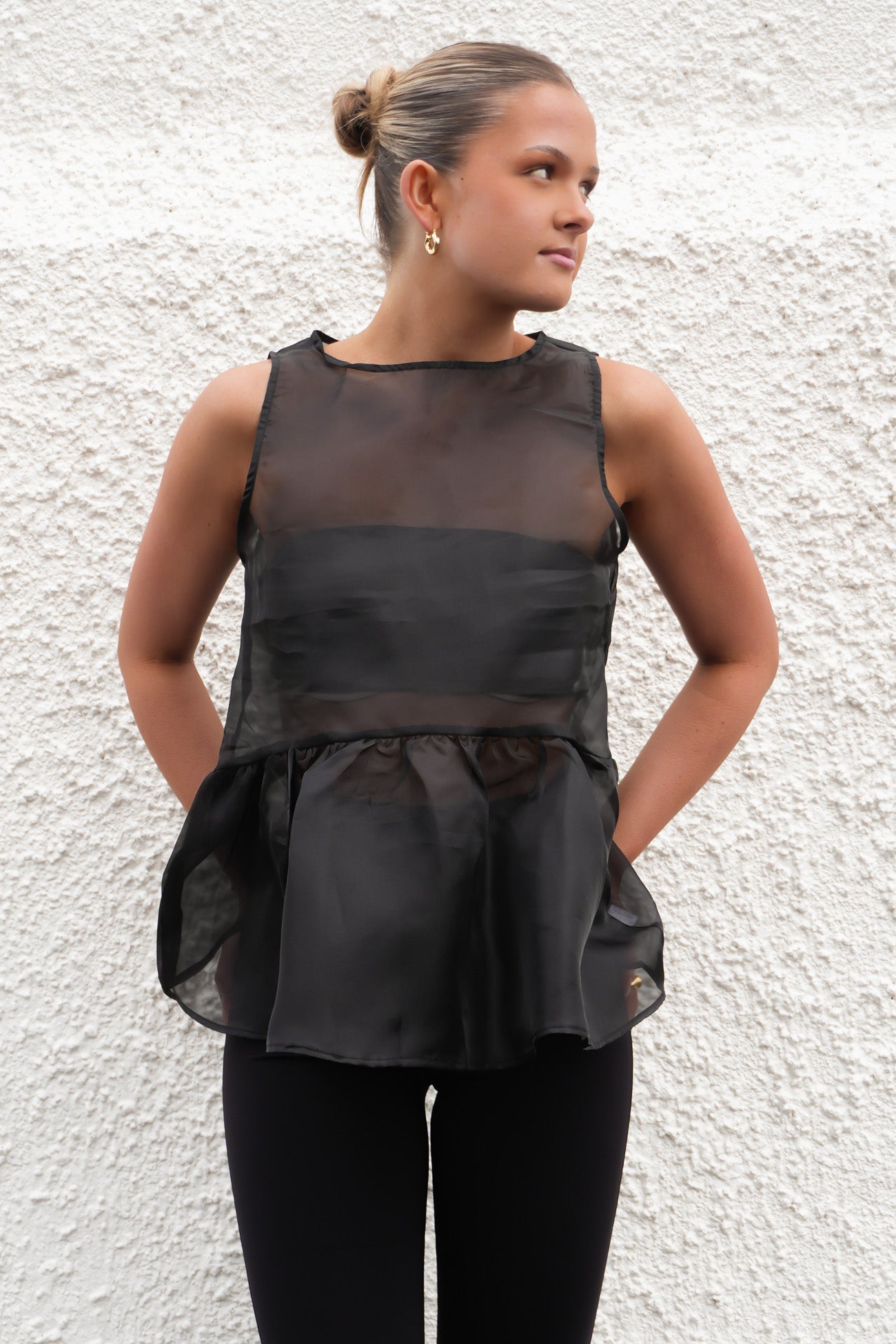 Jhidyn Sheer Peplum Top Black
