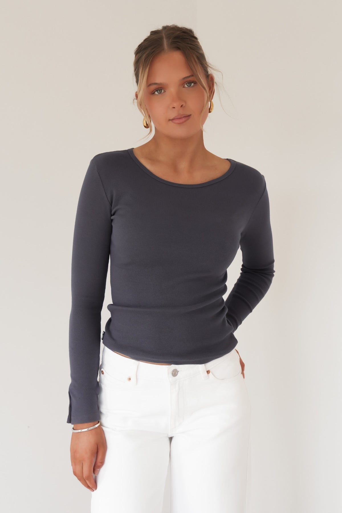 Jordyn Rib Long Sleeve Charcoal