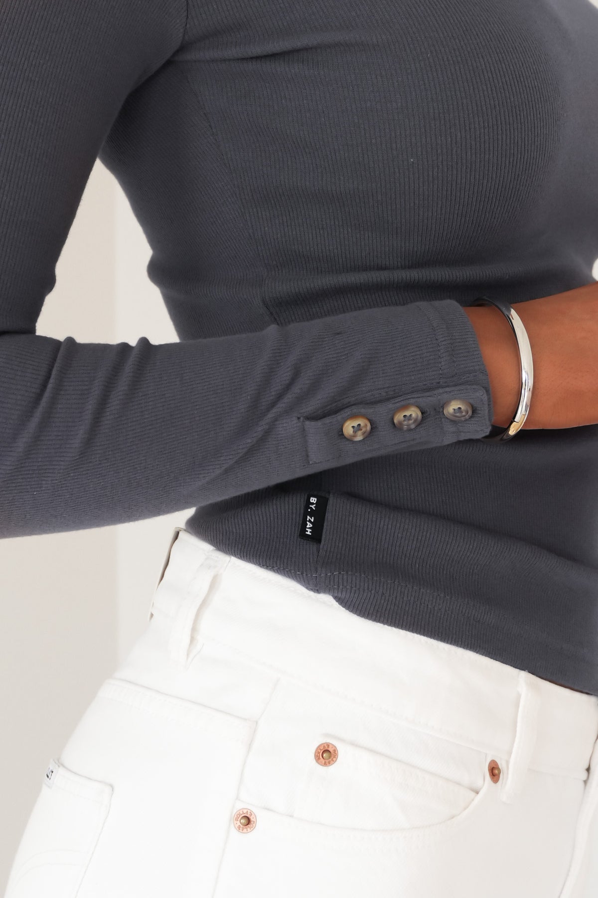 Jordyn Rib Long Sleeve Charcoal
