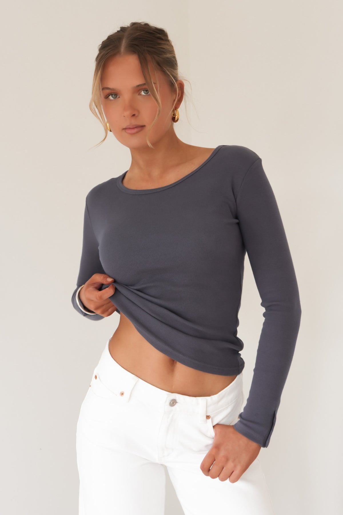 Jordyn Rib Long Sleeve Charcoal