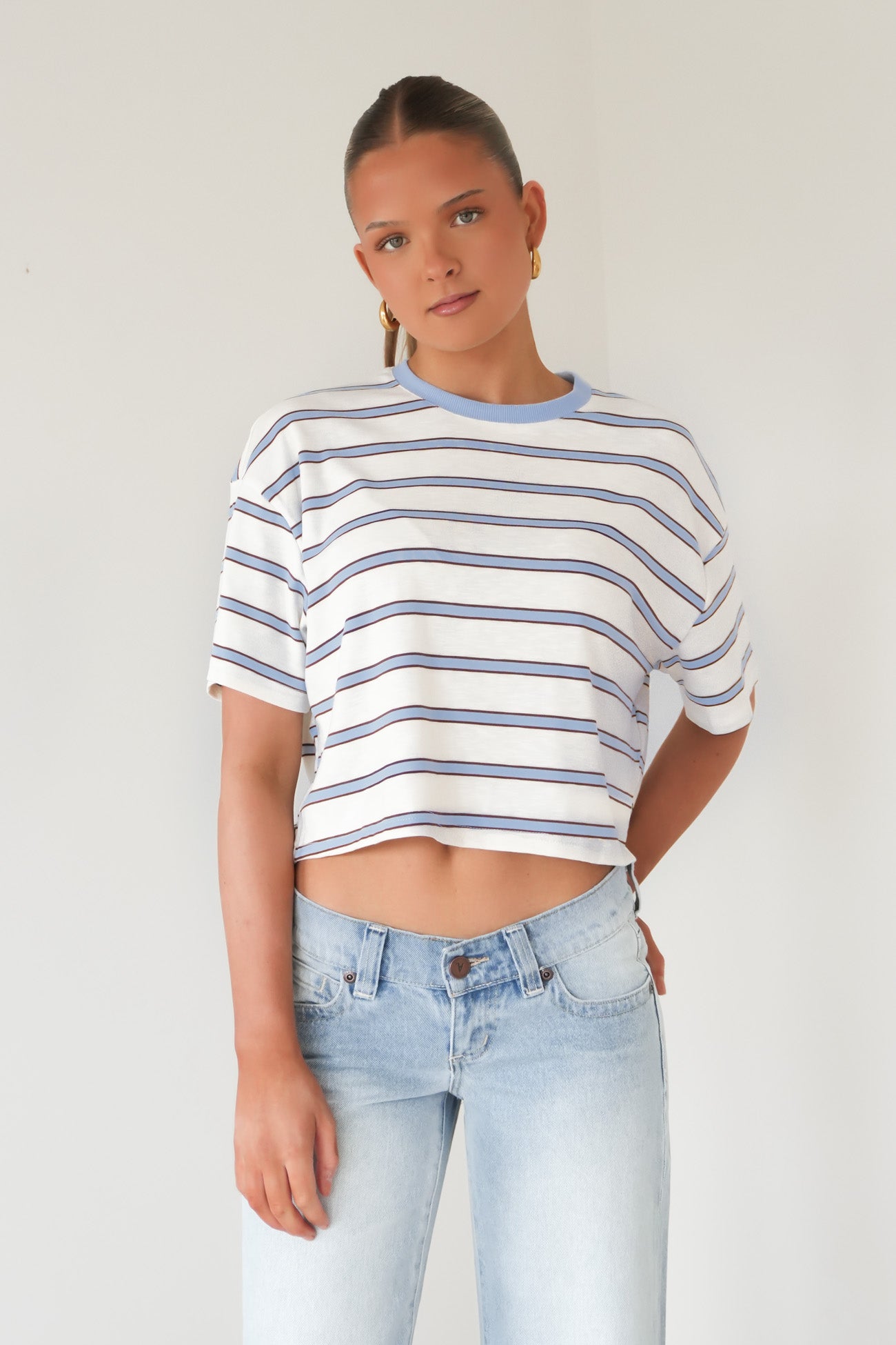 Joyce Tee White Blue Stripe