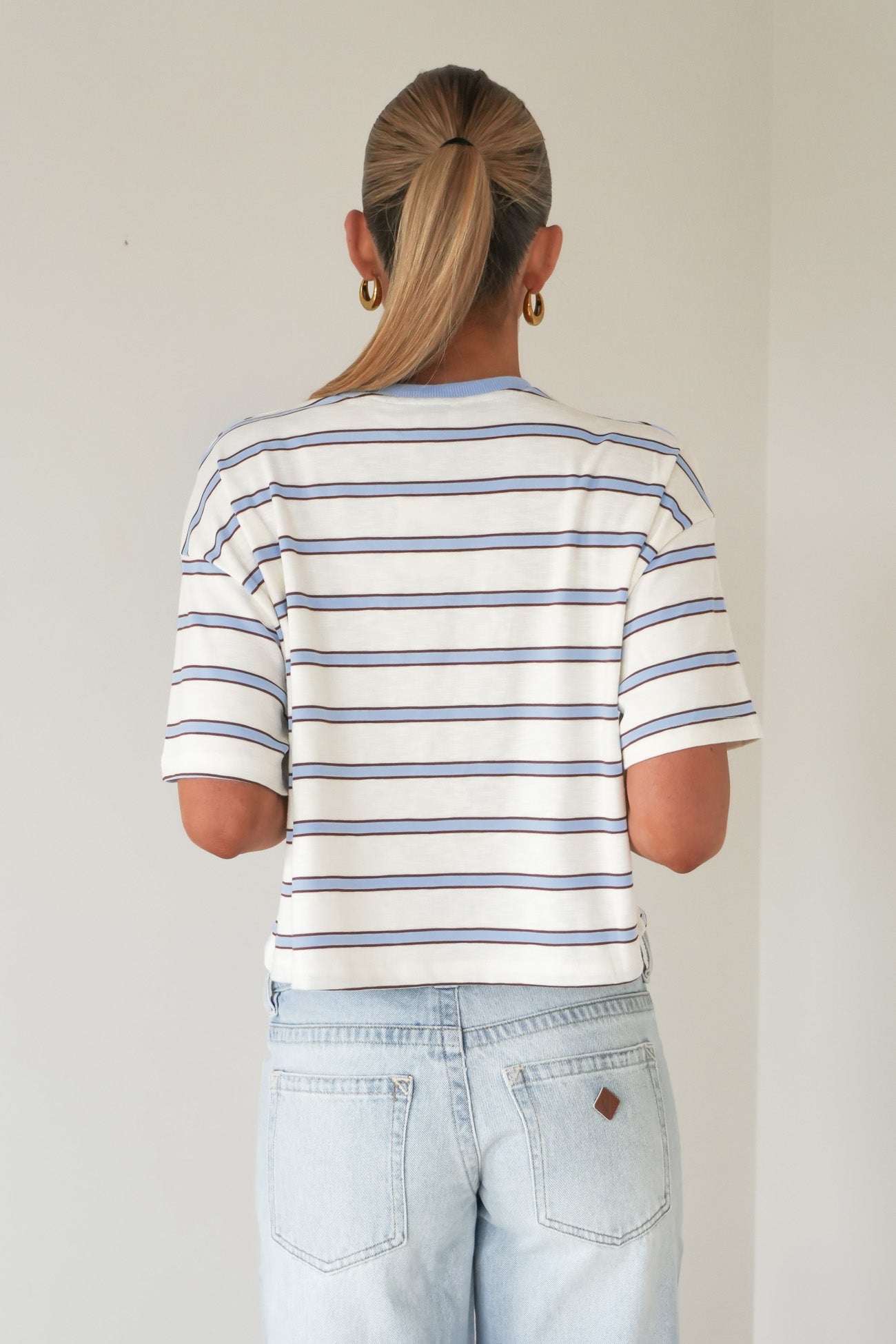 Joyce Tee White Blue Stripe