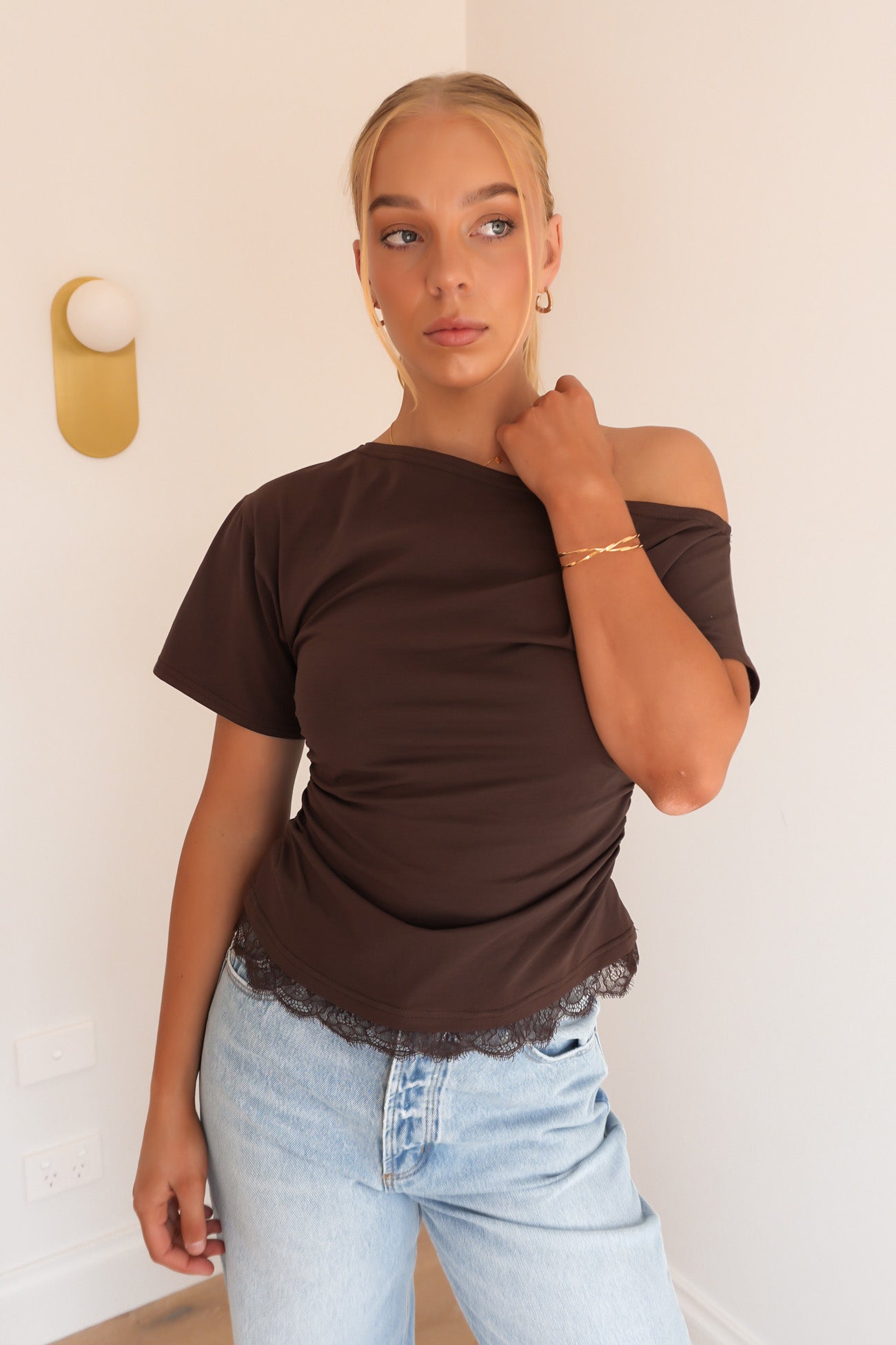 Kara Lace Top Chocolate