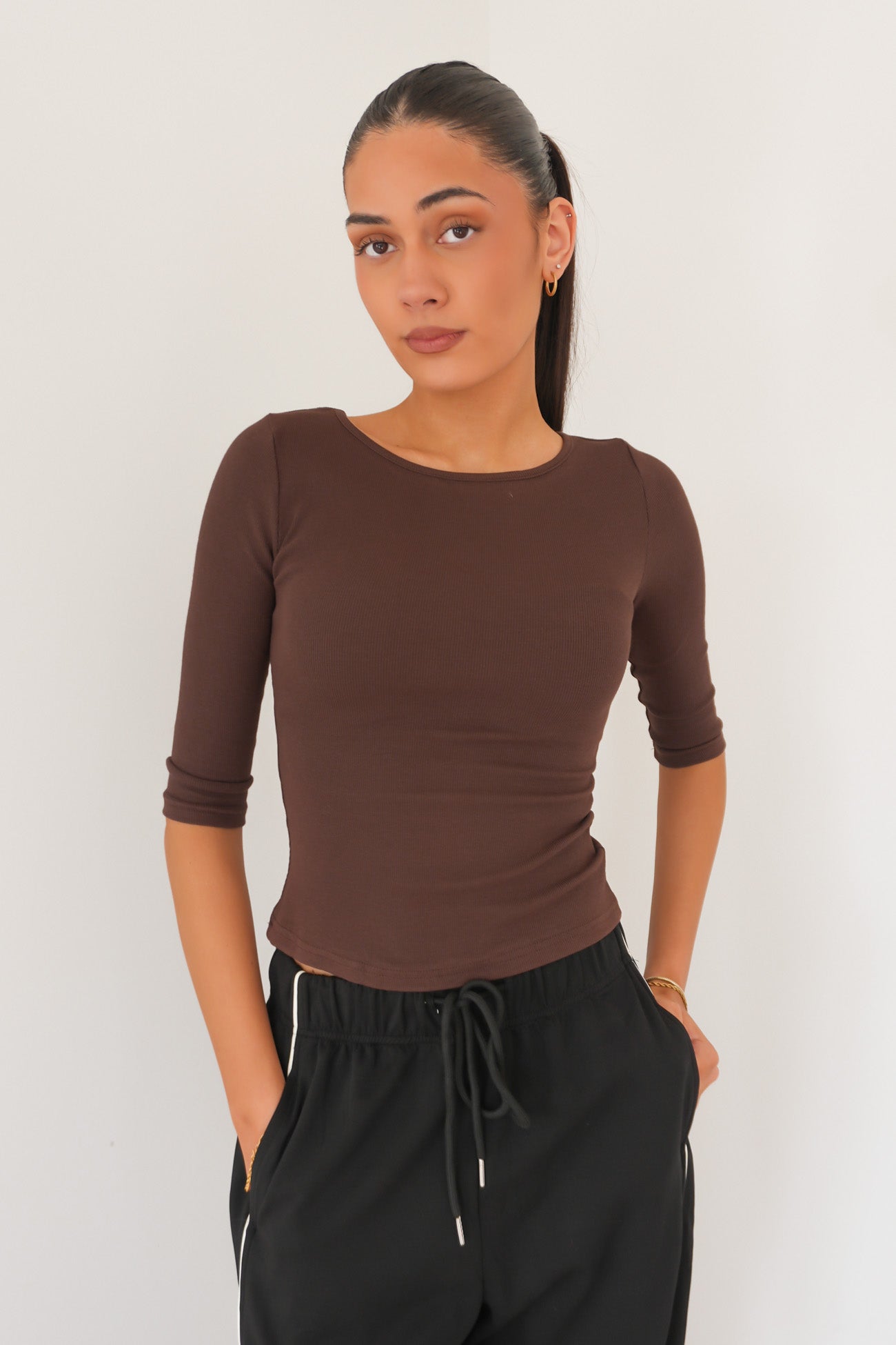 Karlee 3/4 Sleeve Top Chocolate