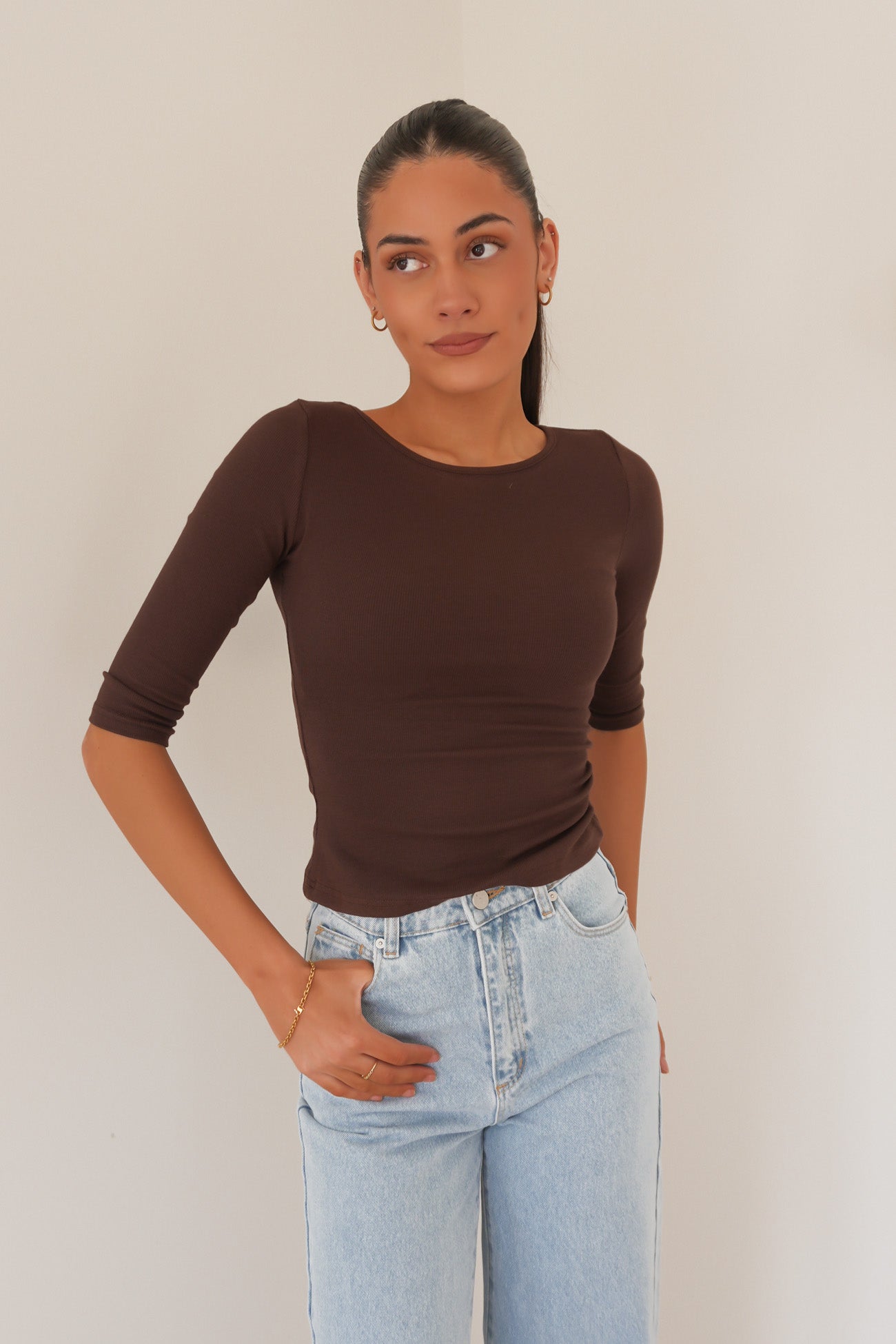 Karlee 3/4 Sleeve Top Chocolate