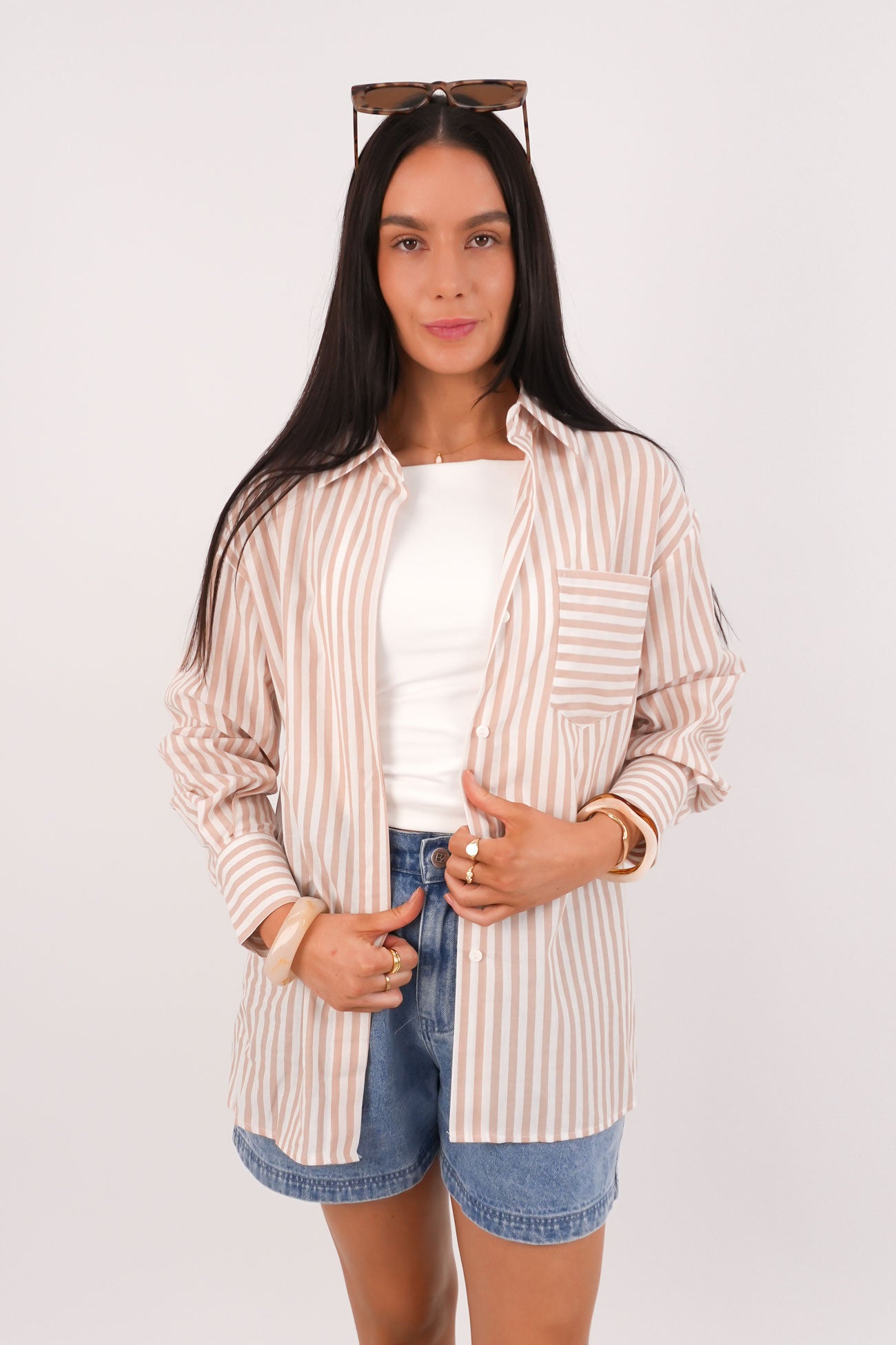 Kayla Shirt Latte Stripe