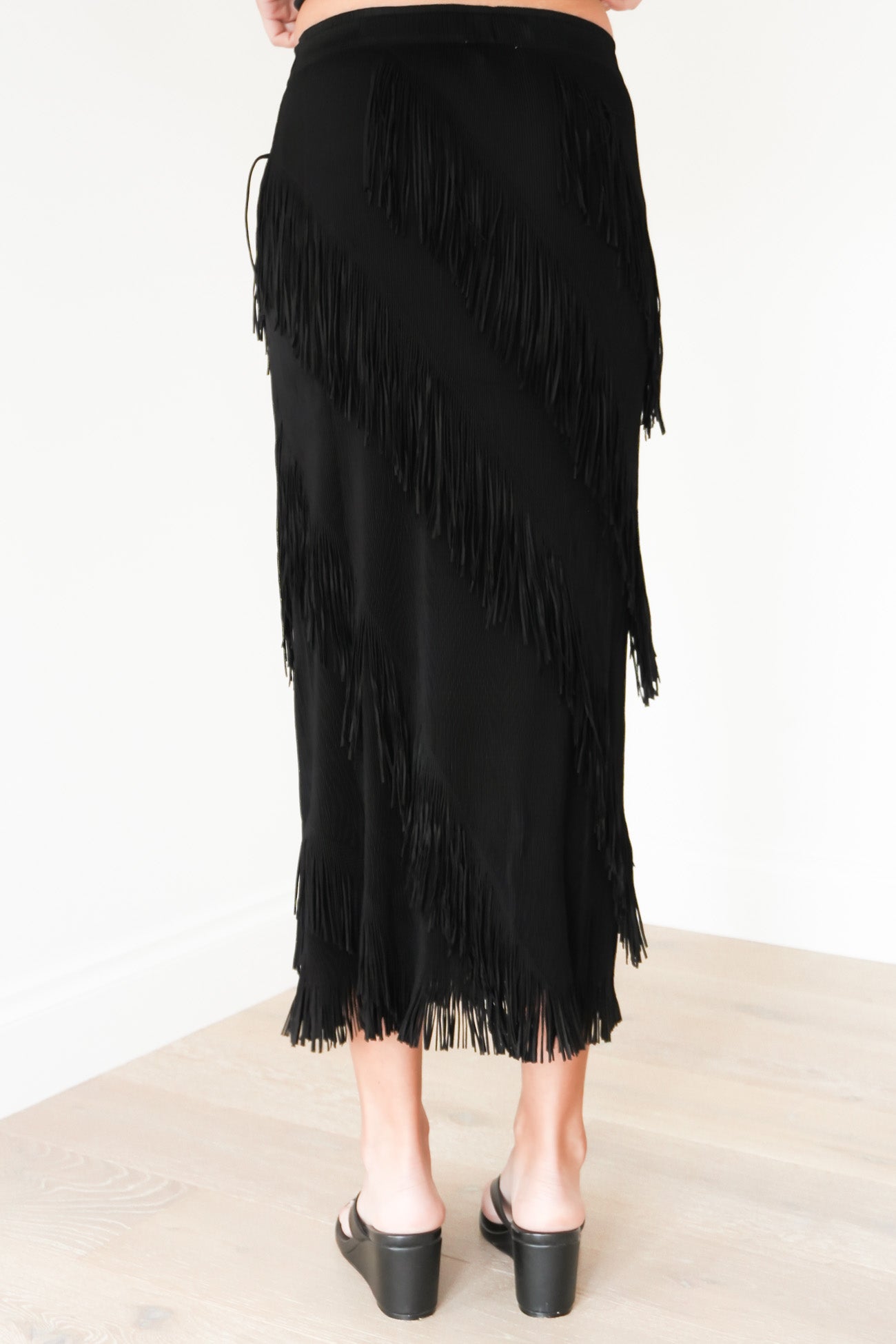 Keely Fringe Midi Skirt Black