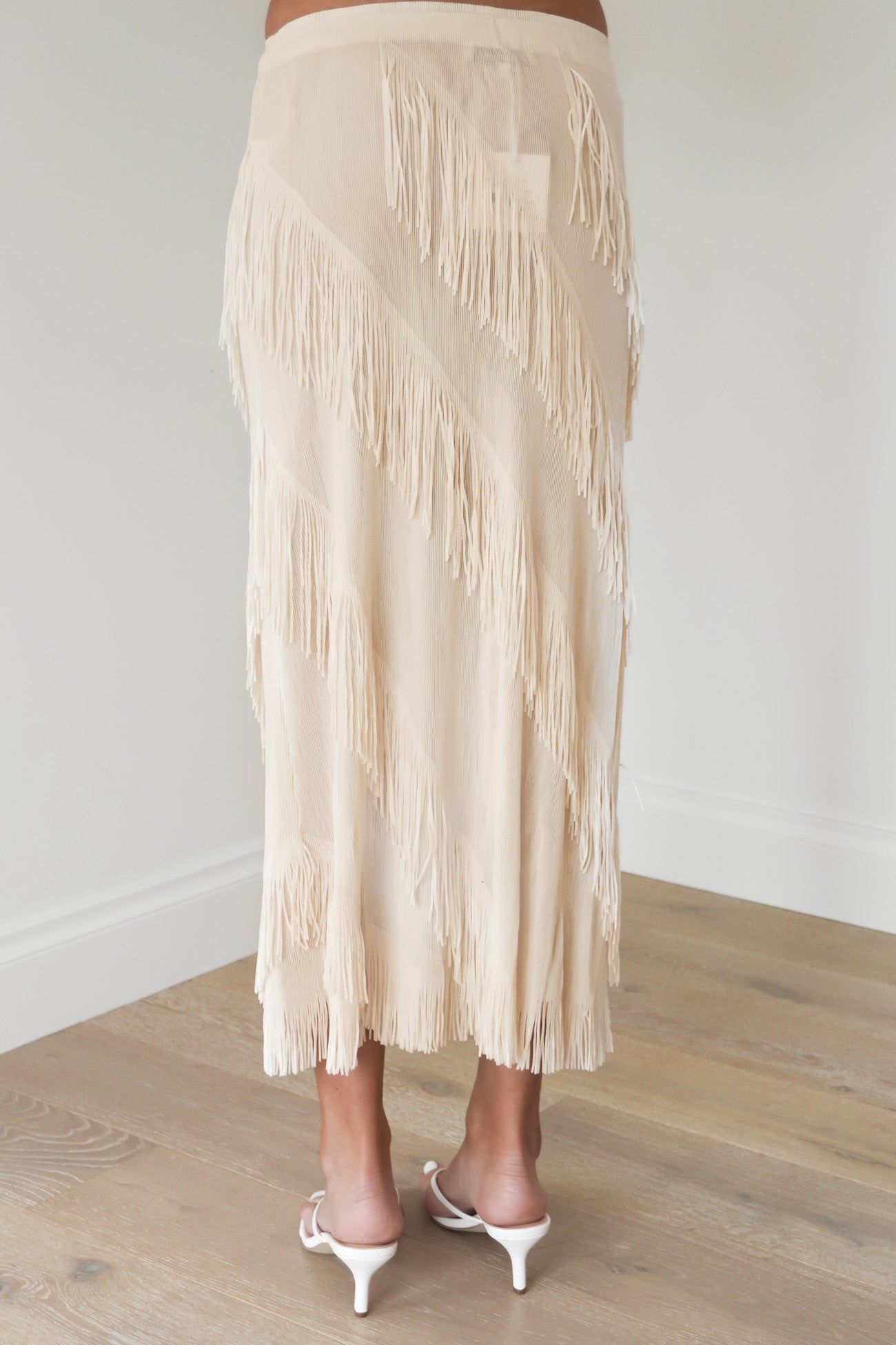 Keely Fringe Midi Skirt Ivory