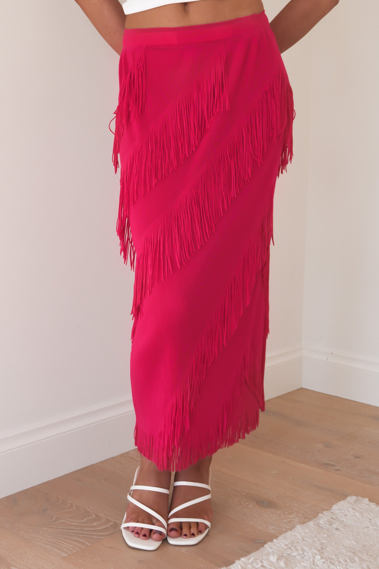 Keely Fringe Midi Skirt Pink