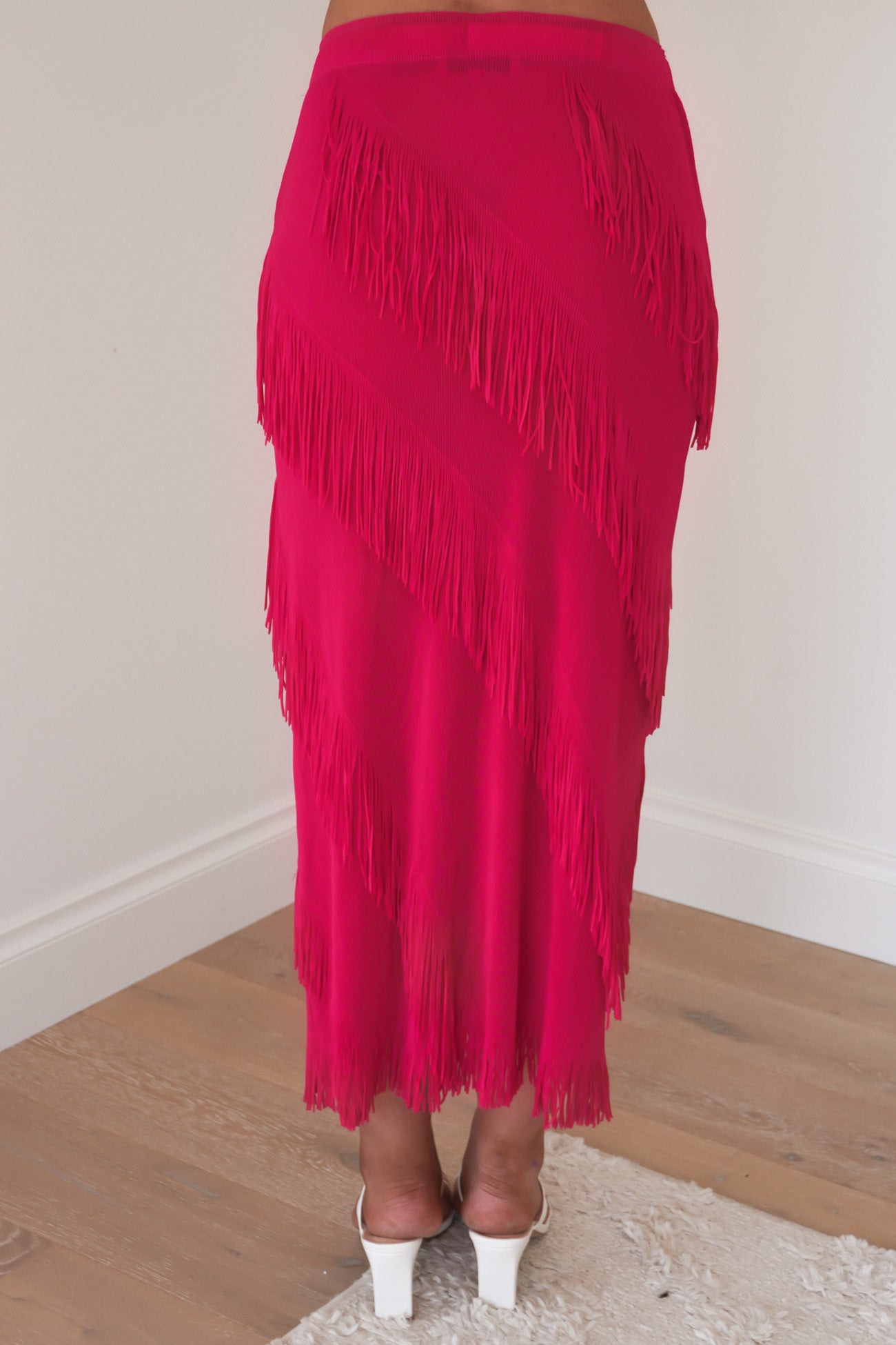 Keely Fringe Midi Skirt Pink