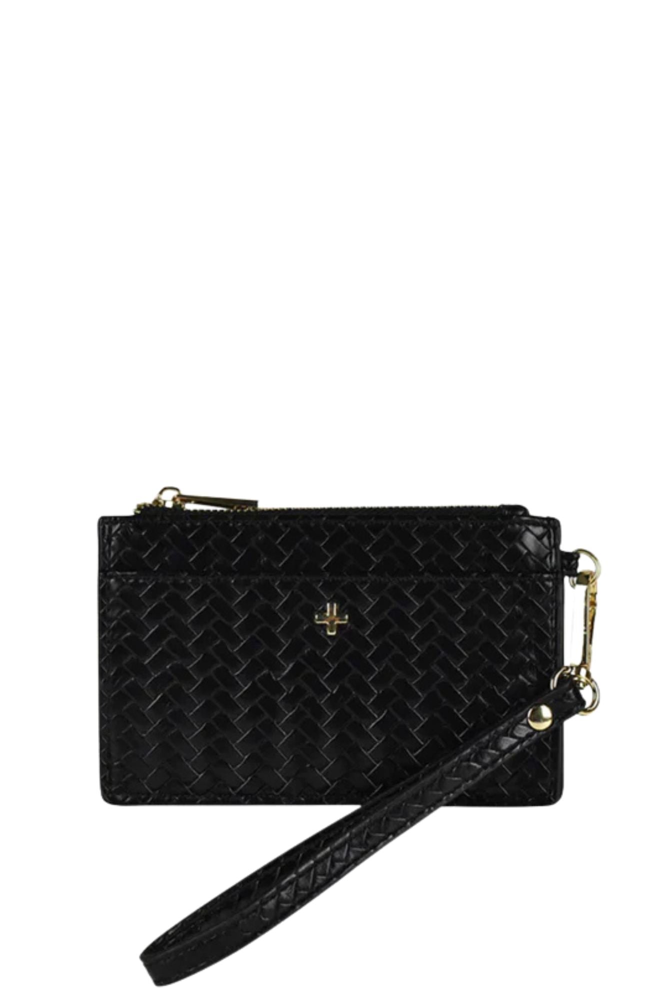 Keira Zip Card Wallet Black Weave Gold