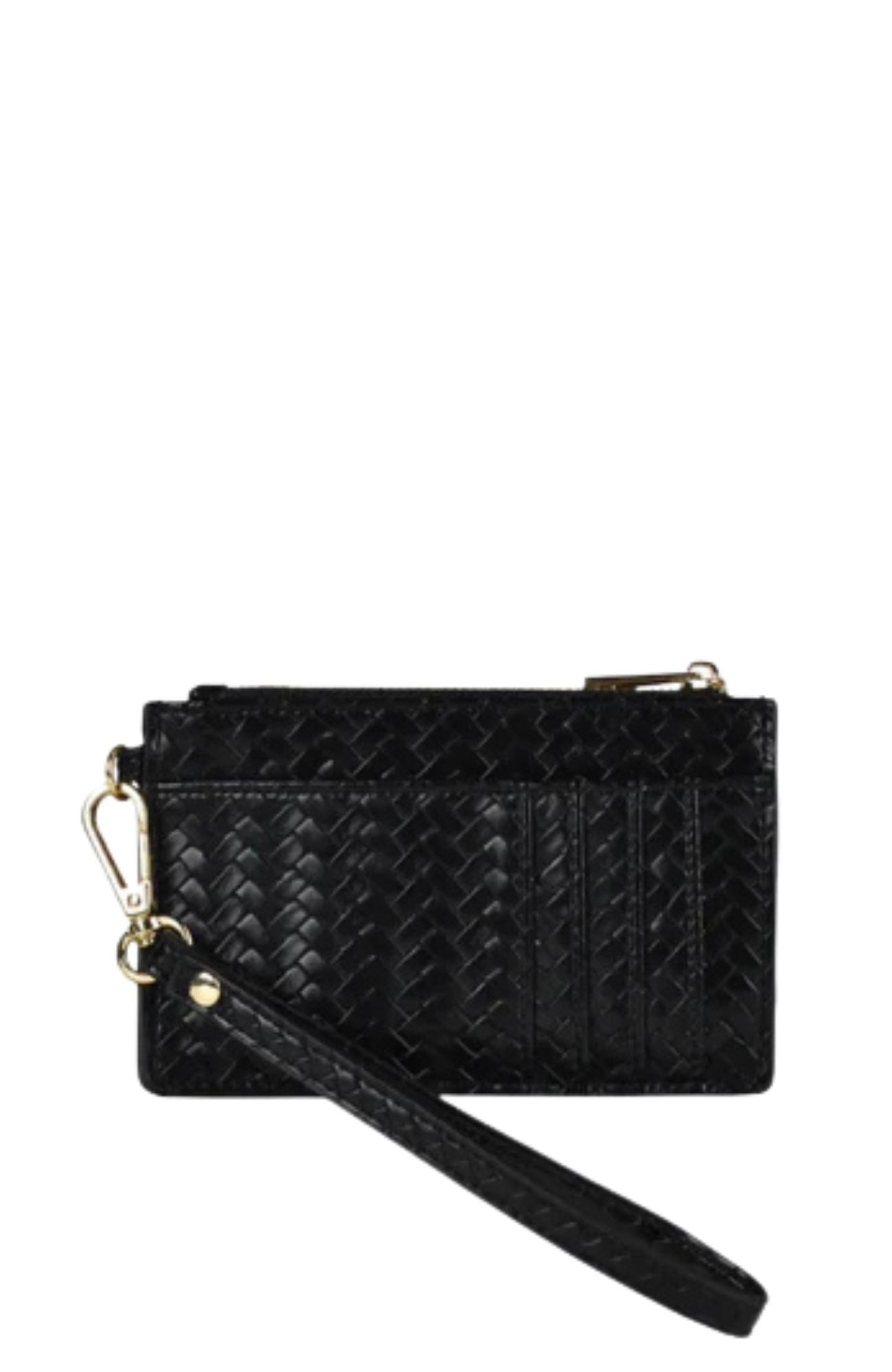 Keira Zip Card Wallet Black Weave Gold