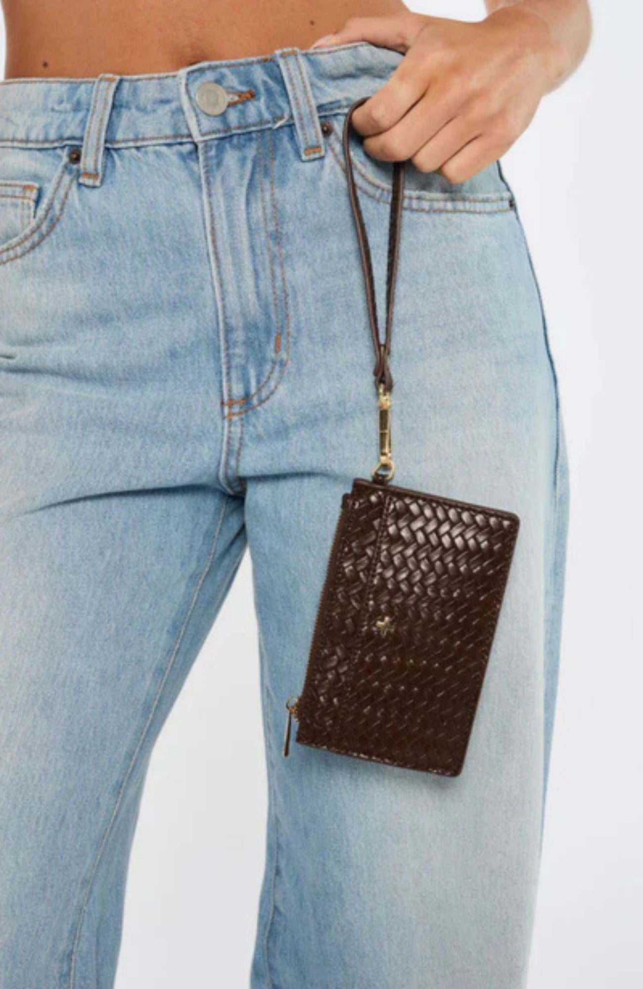 Keira Zip Card Wallet Chocolate Weave Gold