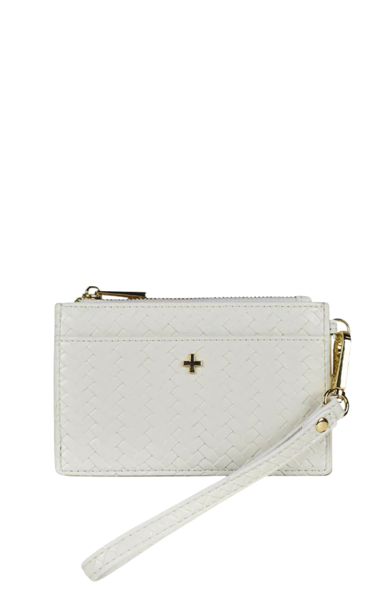 Keira Zip Card Wallet White Weave Gold