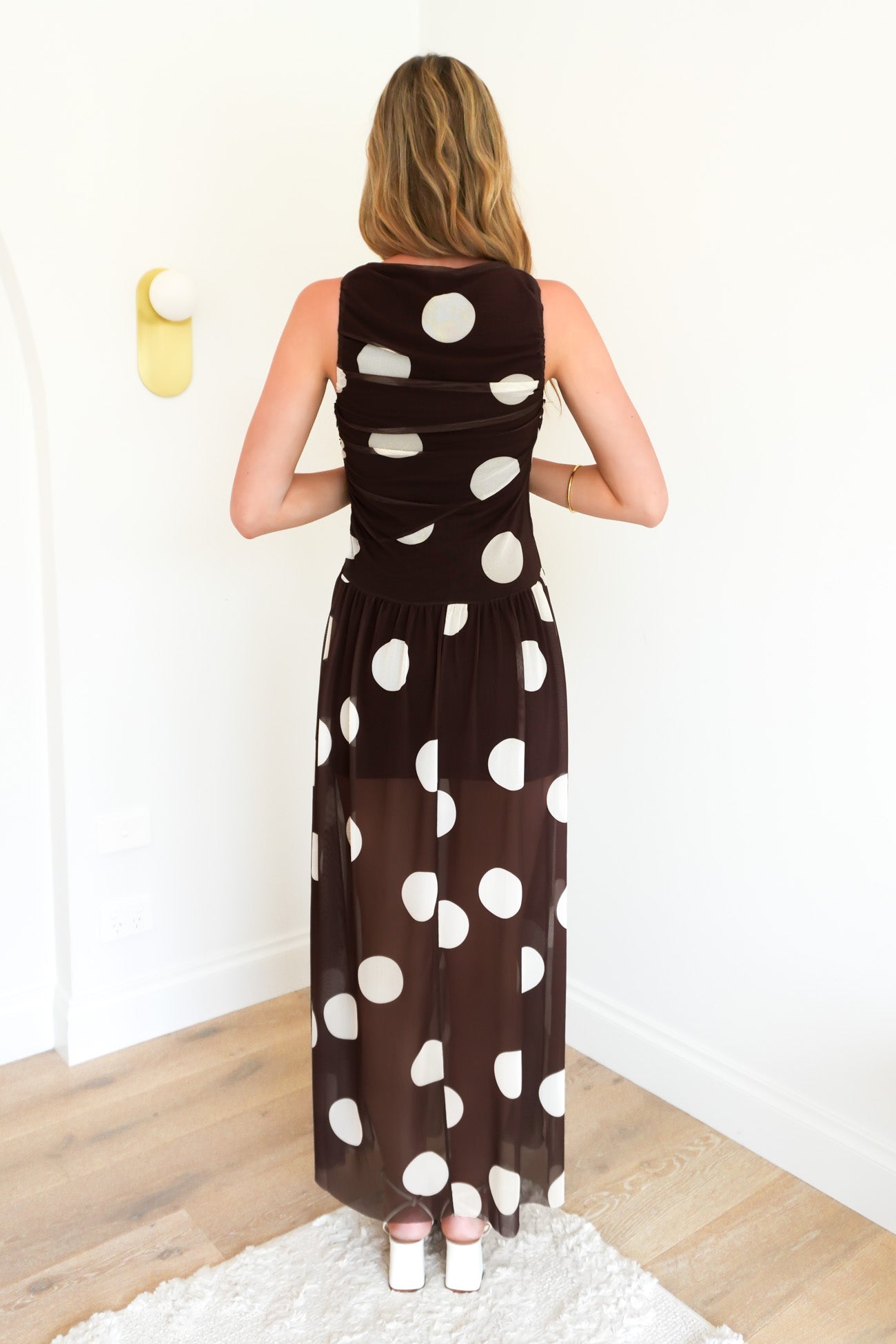 Kellie Maxi Dress Chocolate Polka Dot