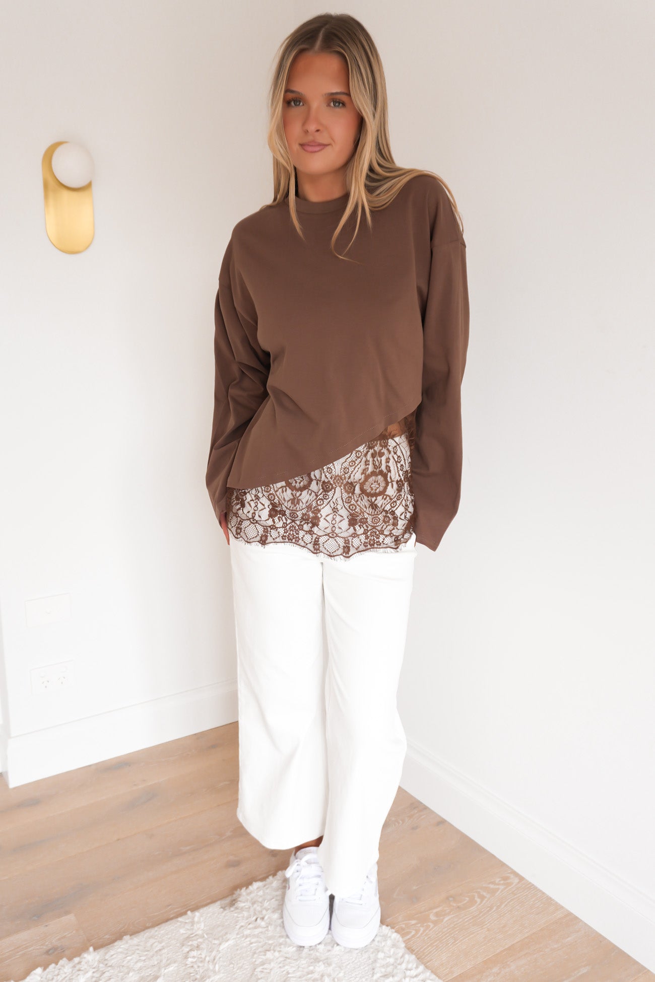Kiari Lace Long Sleeve Tee Chocolate