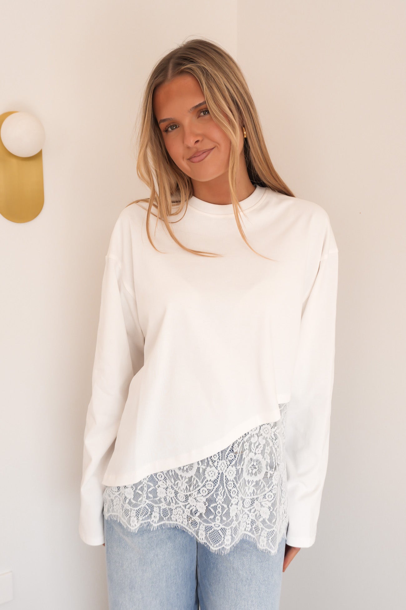 Kiari Lace Long Sleeve Tee White
