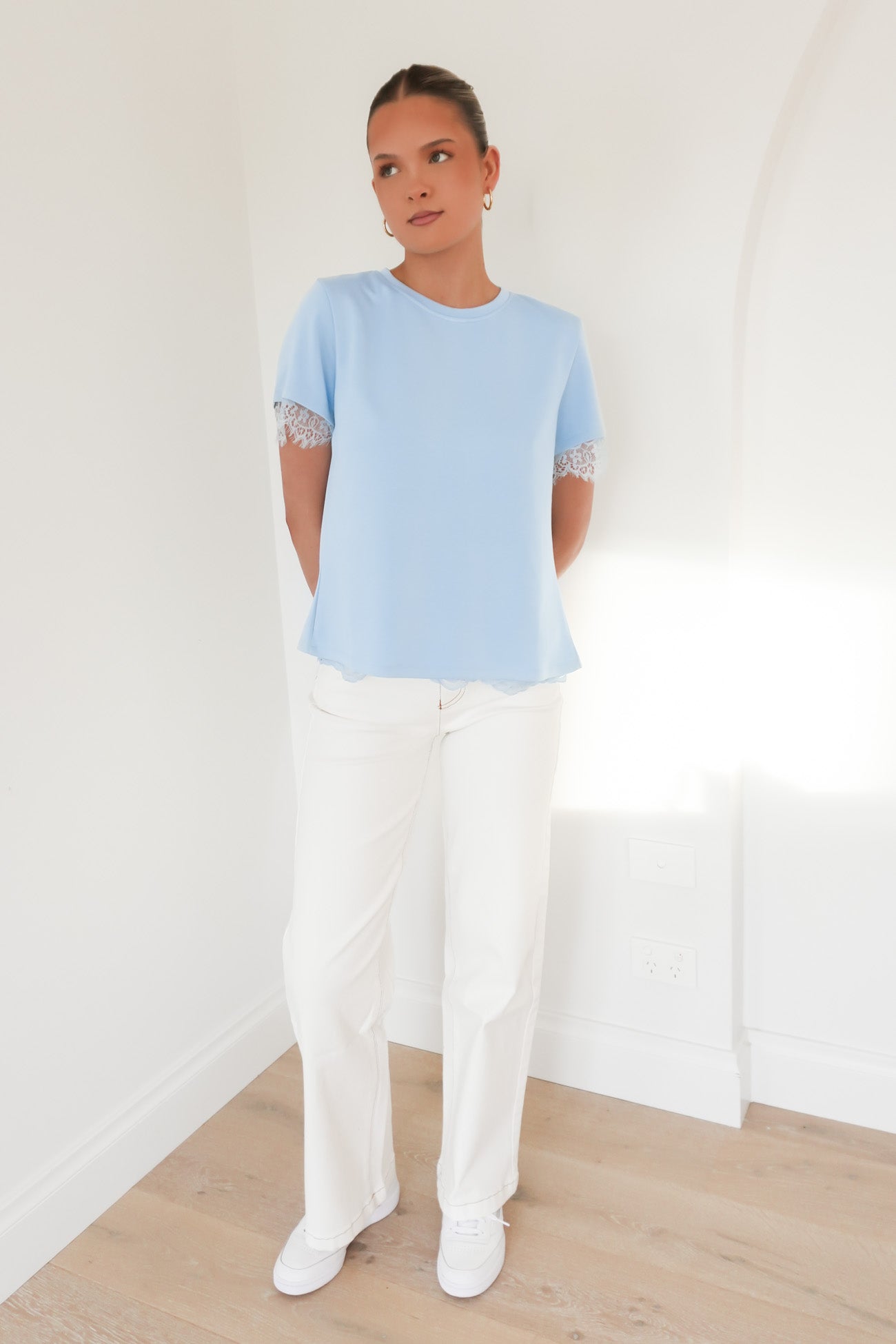Kiarna Lace Tee Soft Blue