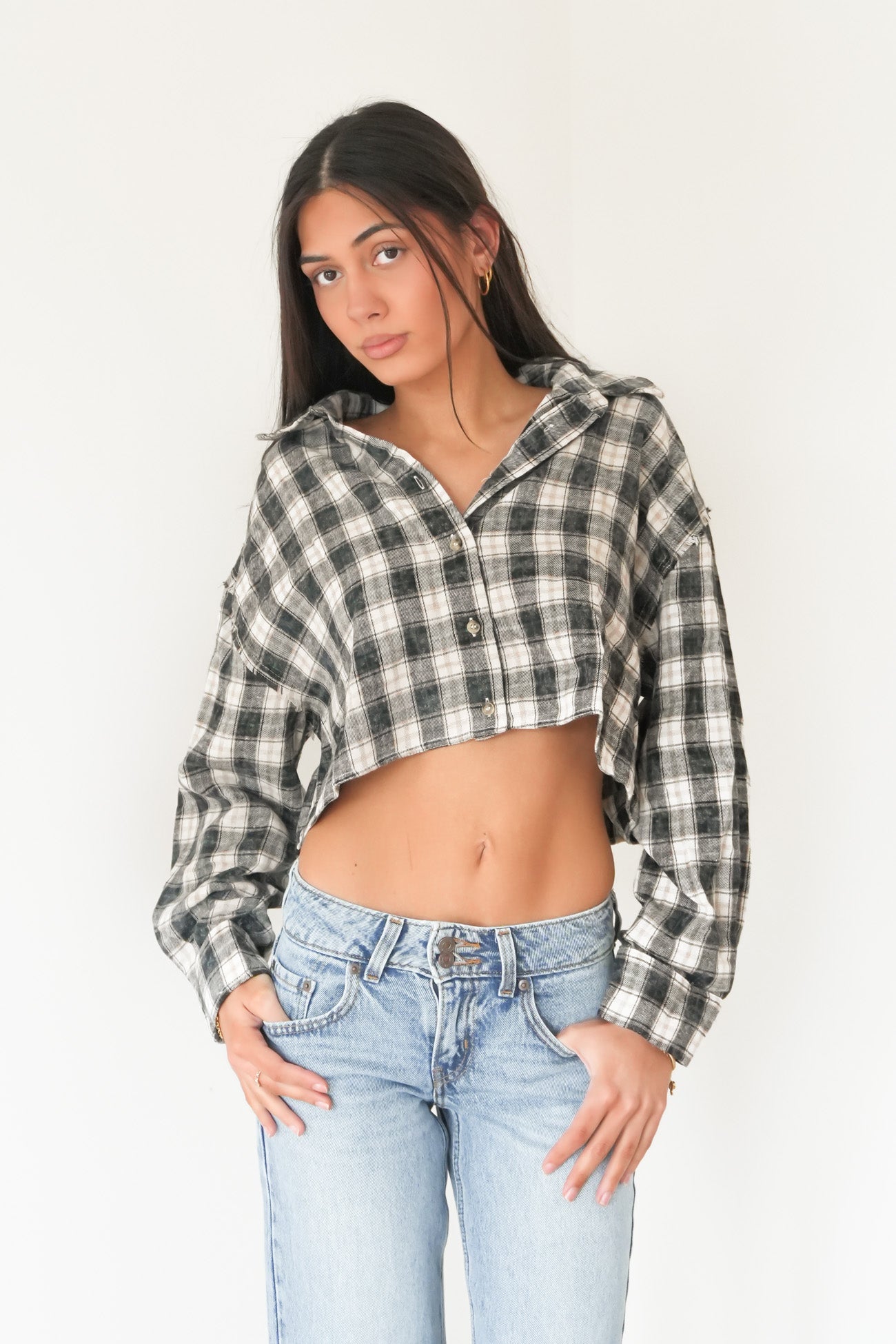 Kira Cropped Shirt Black Plaid