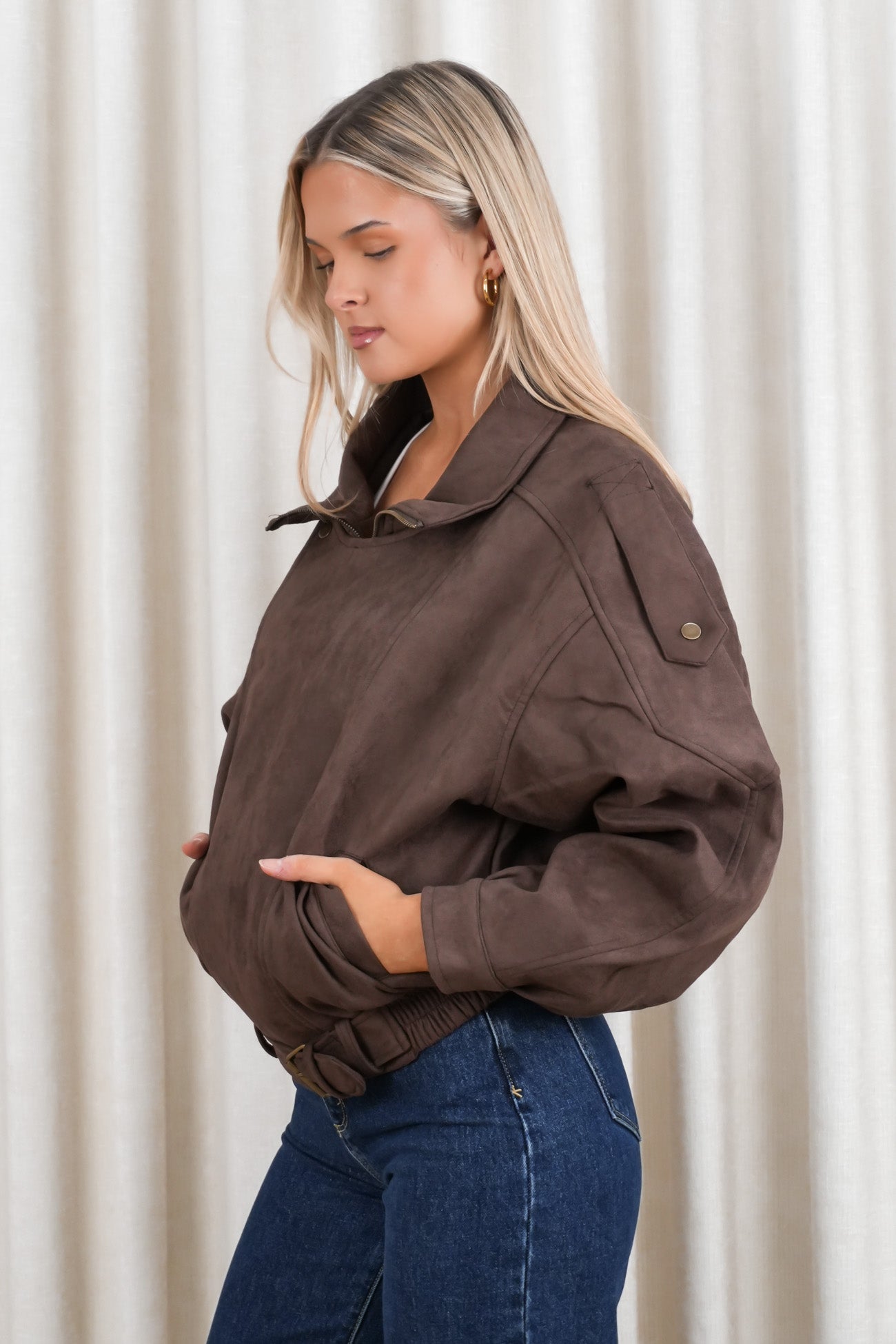 Krystal Bomber Chocolate Suede