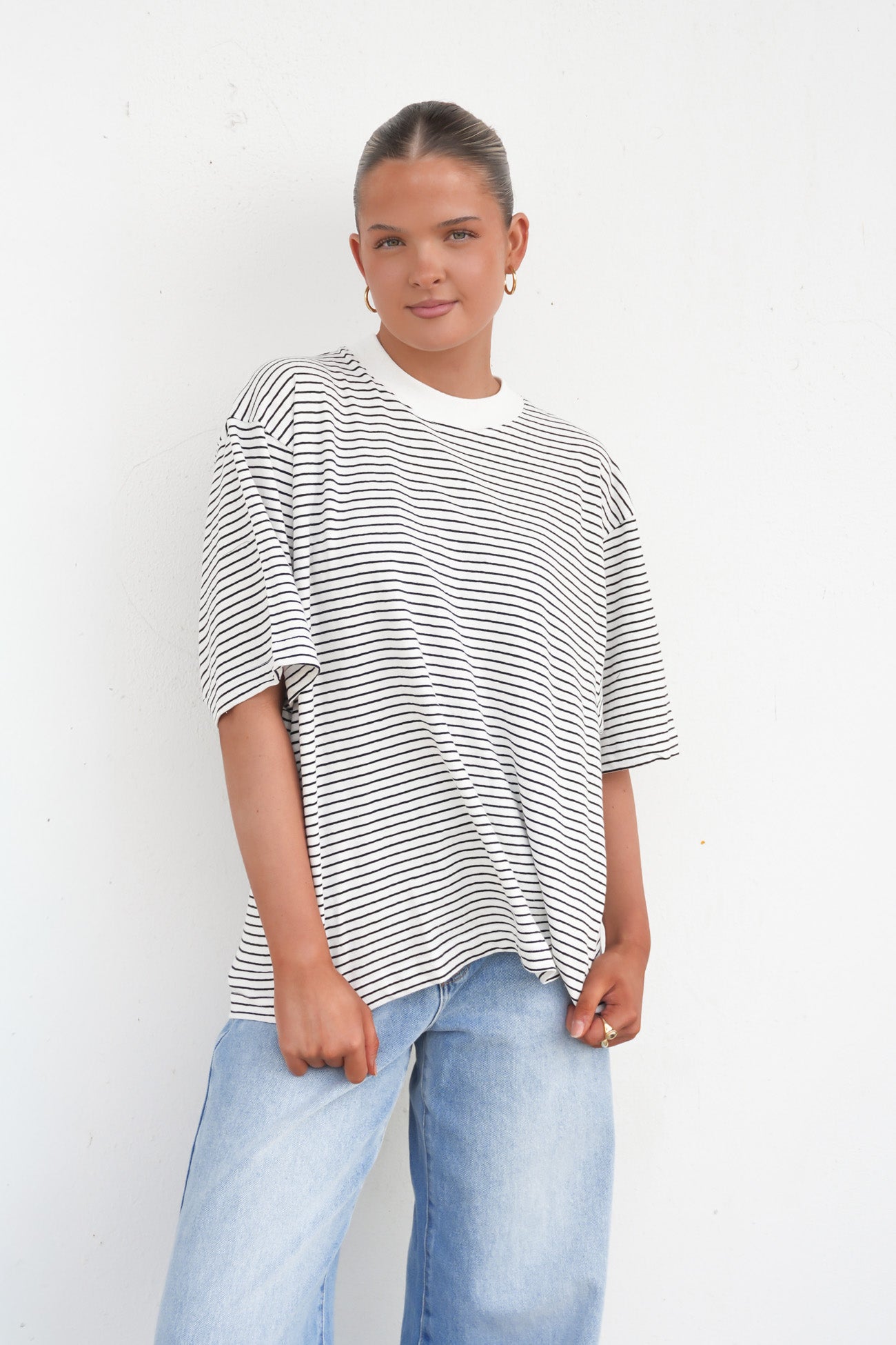 Kya Oversized Stripe Tee Black