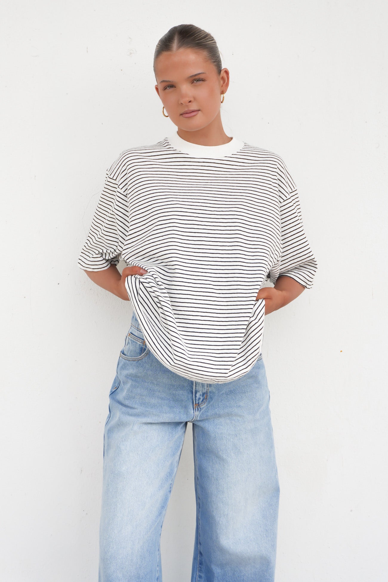 Kya Oversized Stripe Tee Black