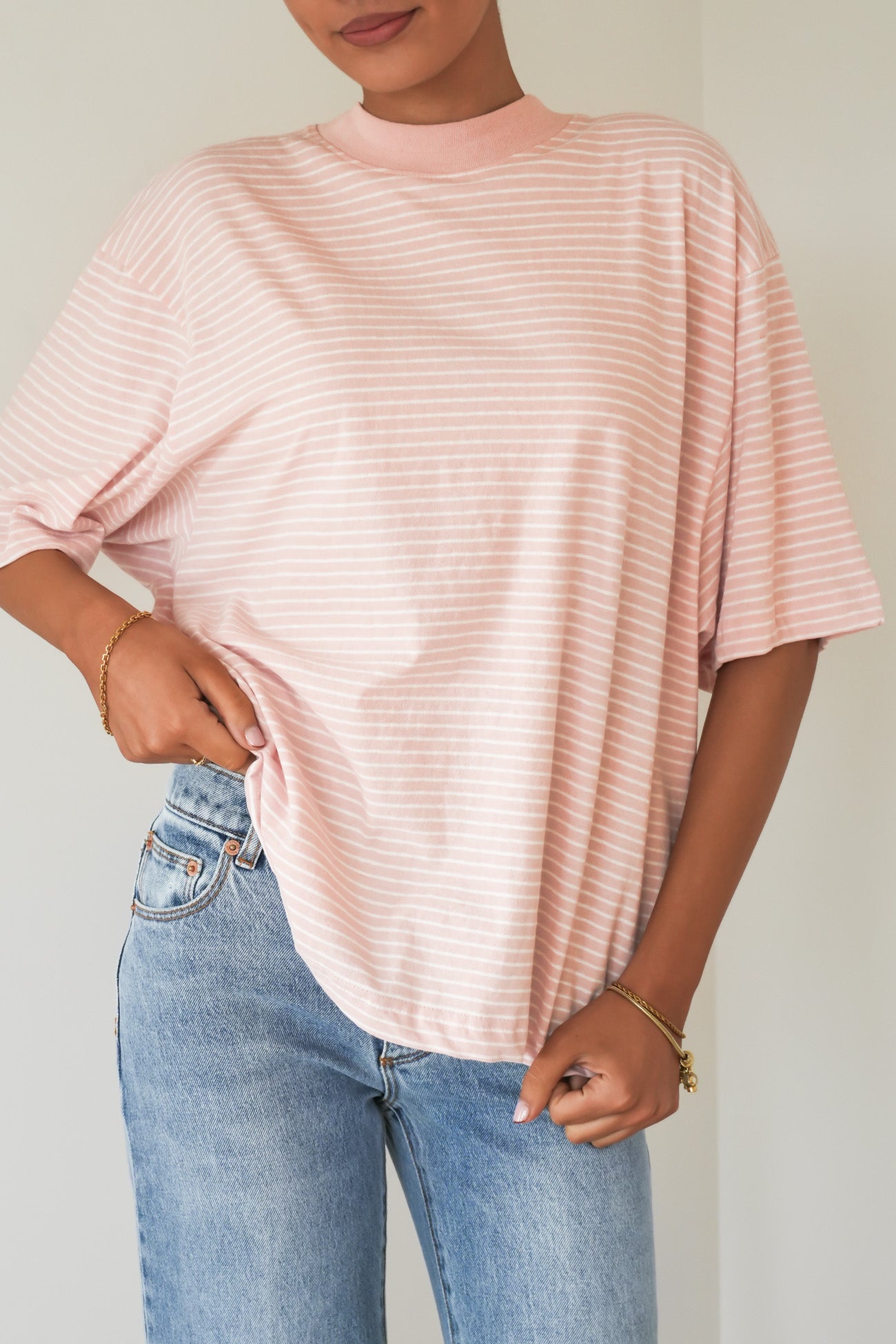 Kya Oversized Stripe Tee Pale Pink