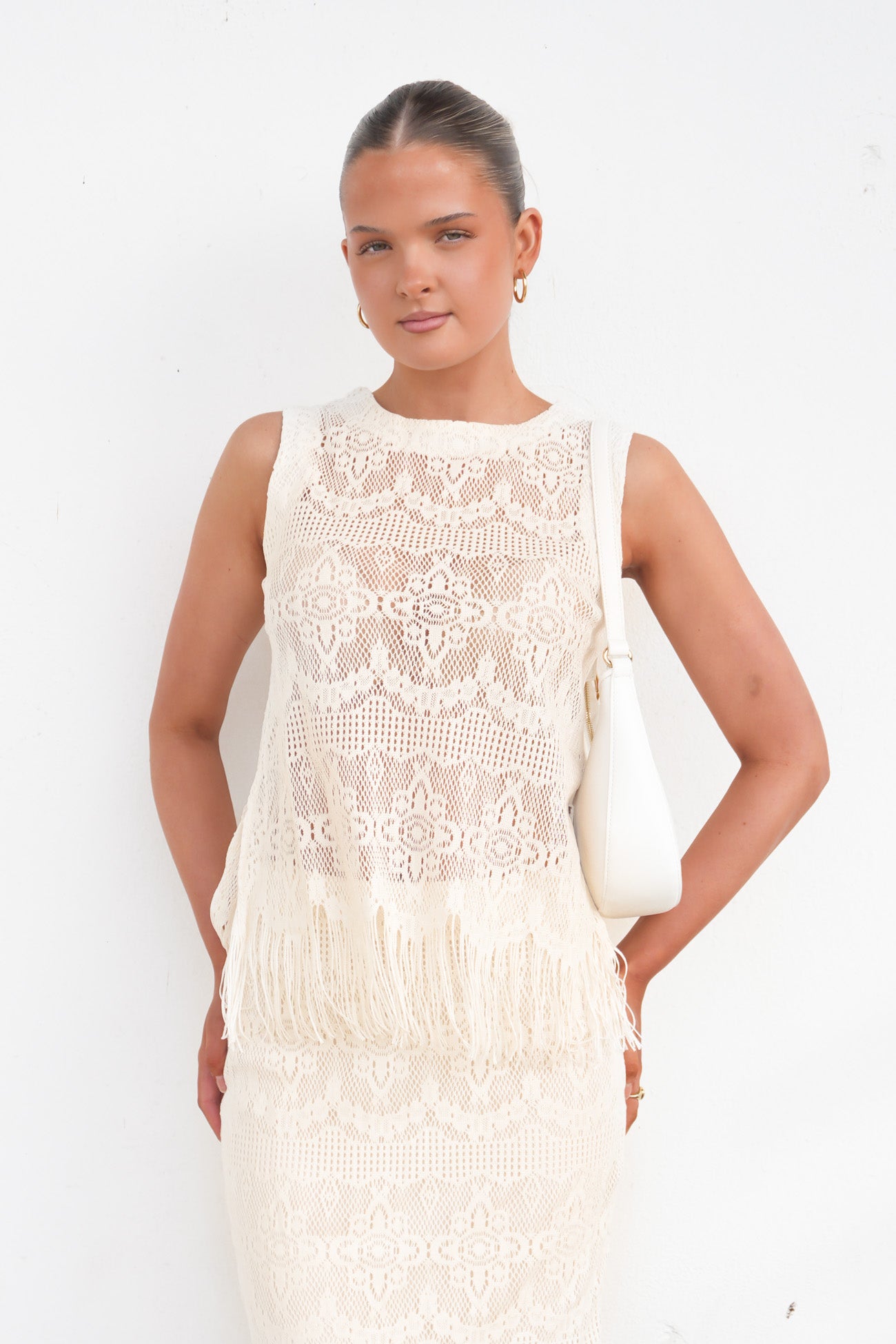 Zarlee Lace Fringe Top Ivory
