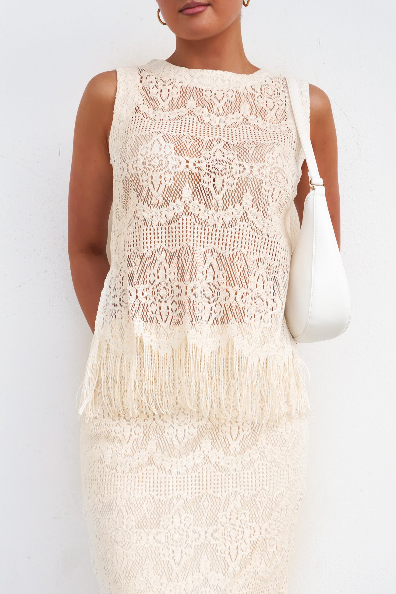 Zarlee Lace Fringe Top Ivory