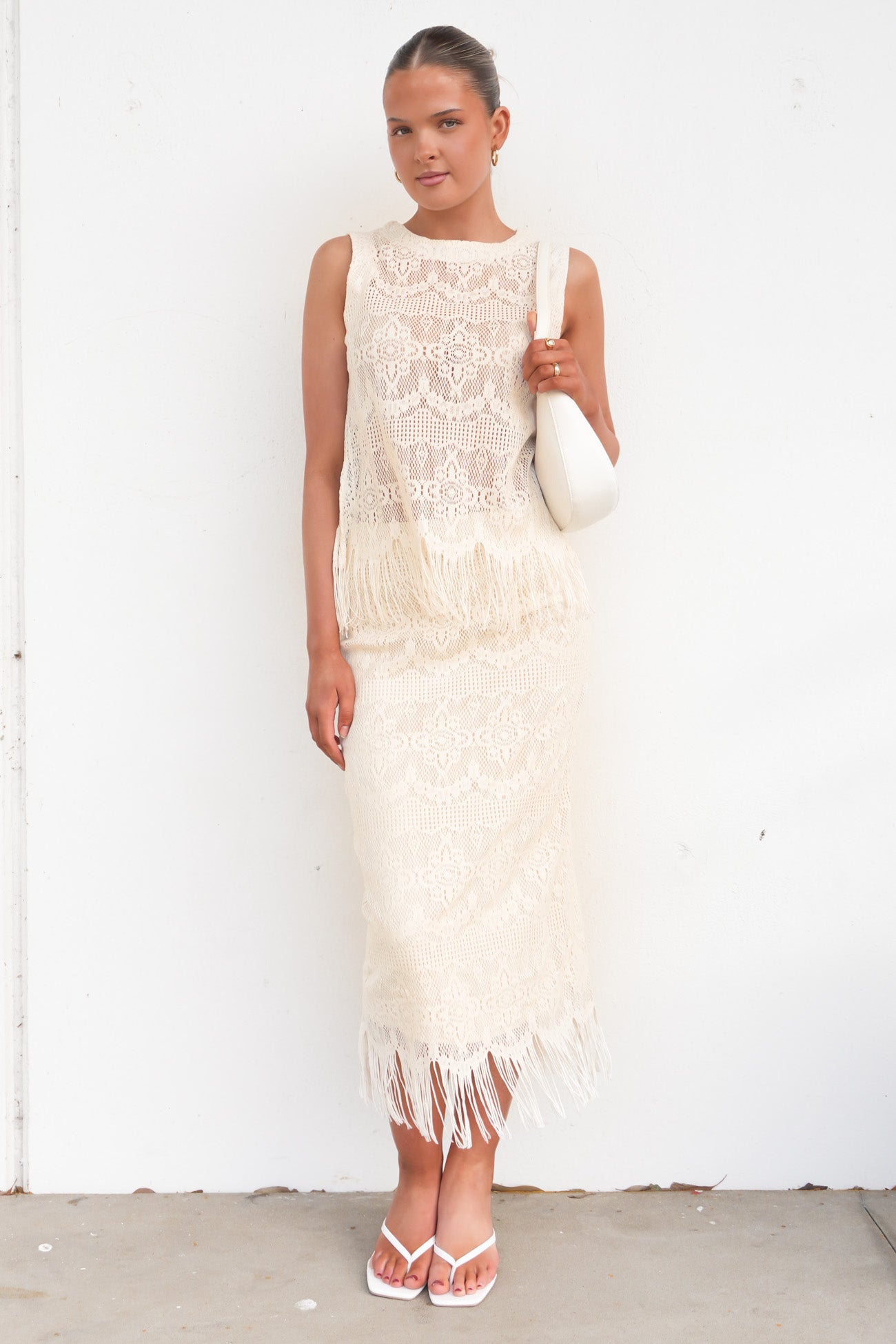 Zarlee Lace Fringe Top Ivory