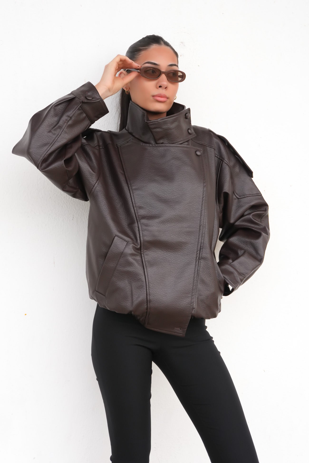 Kylea Pleather Jacket Chocolate