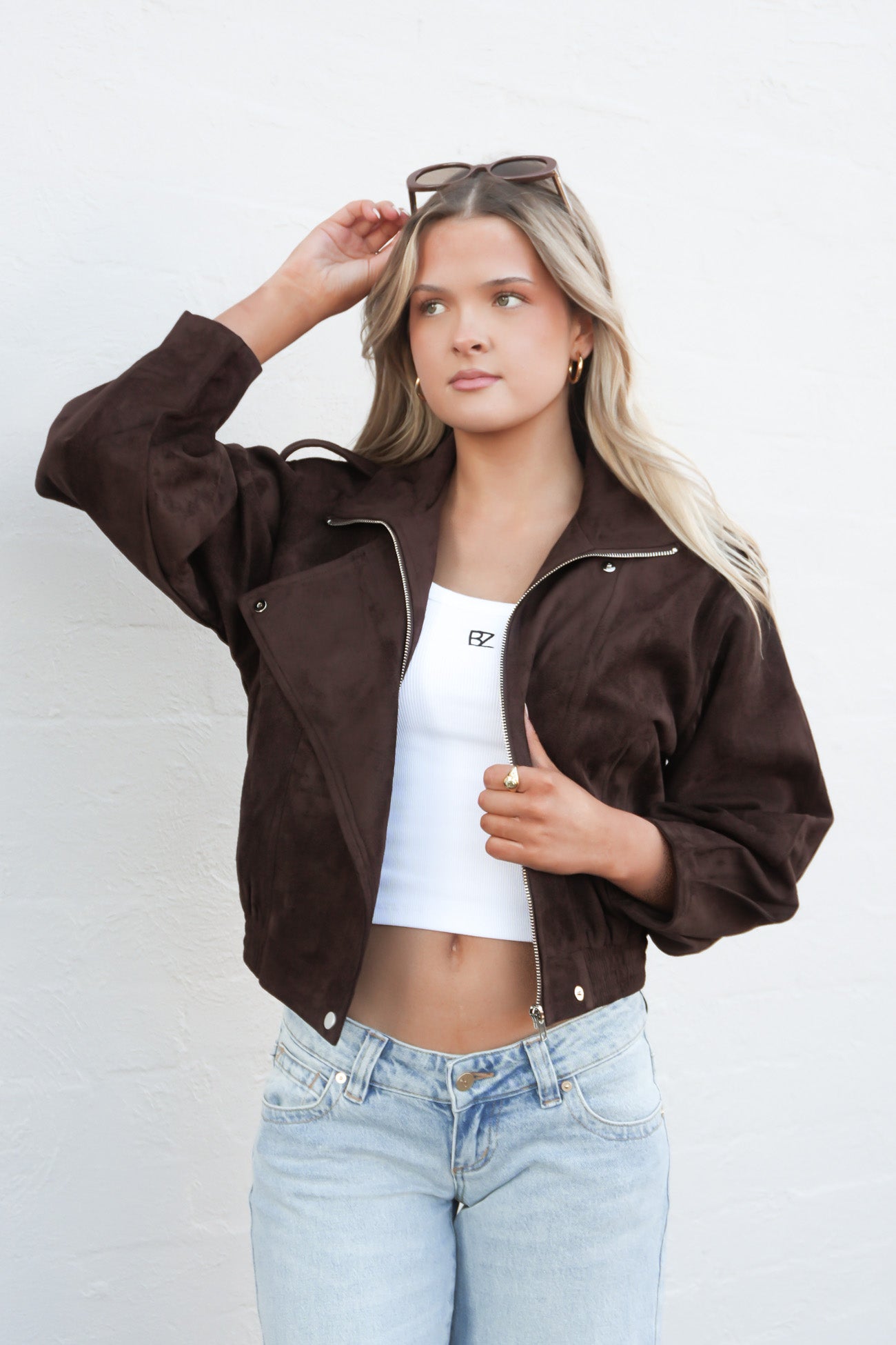 Leeha Faux Suede Bomber Chocolate