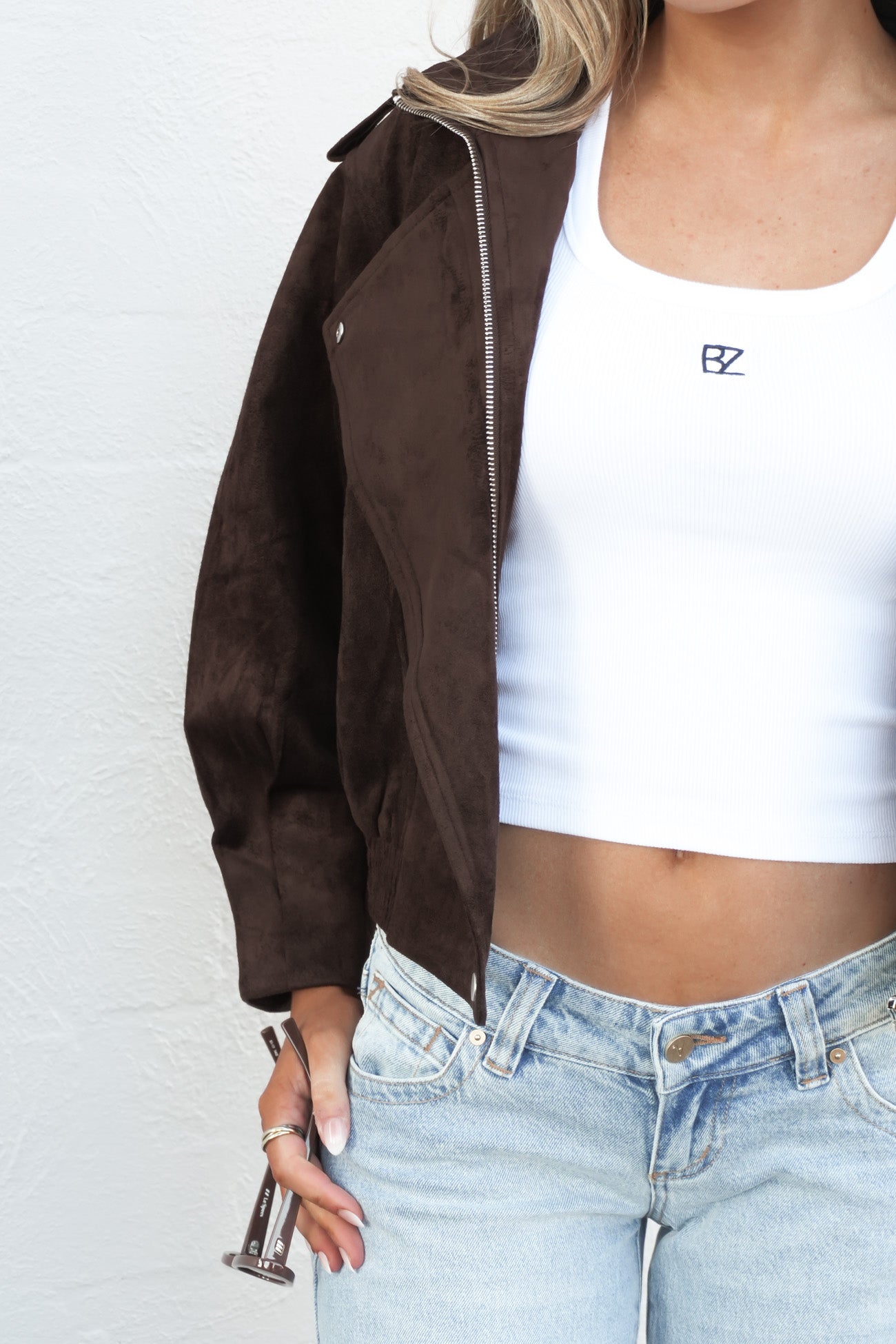 Leeha Faux Suede Bomber Chocolate