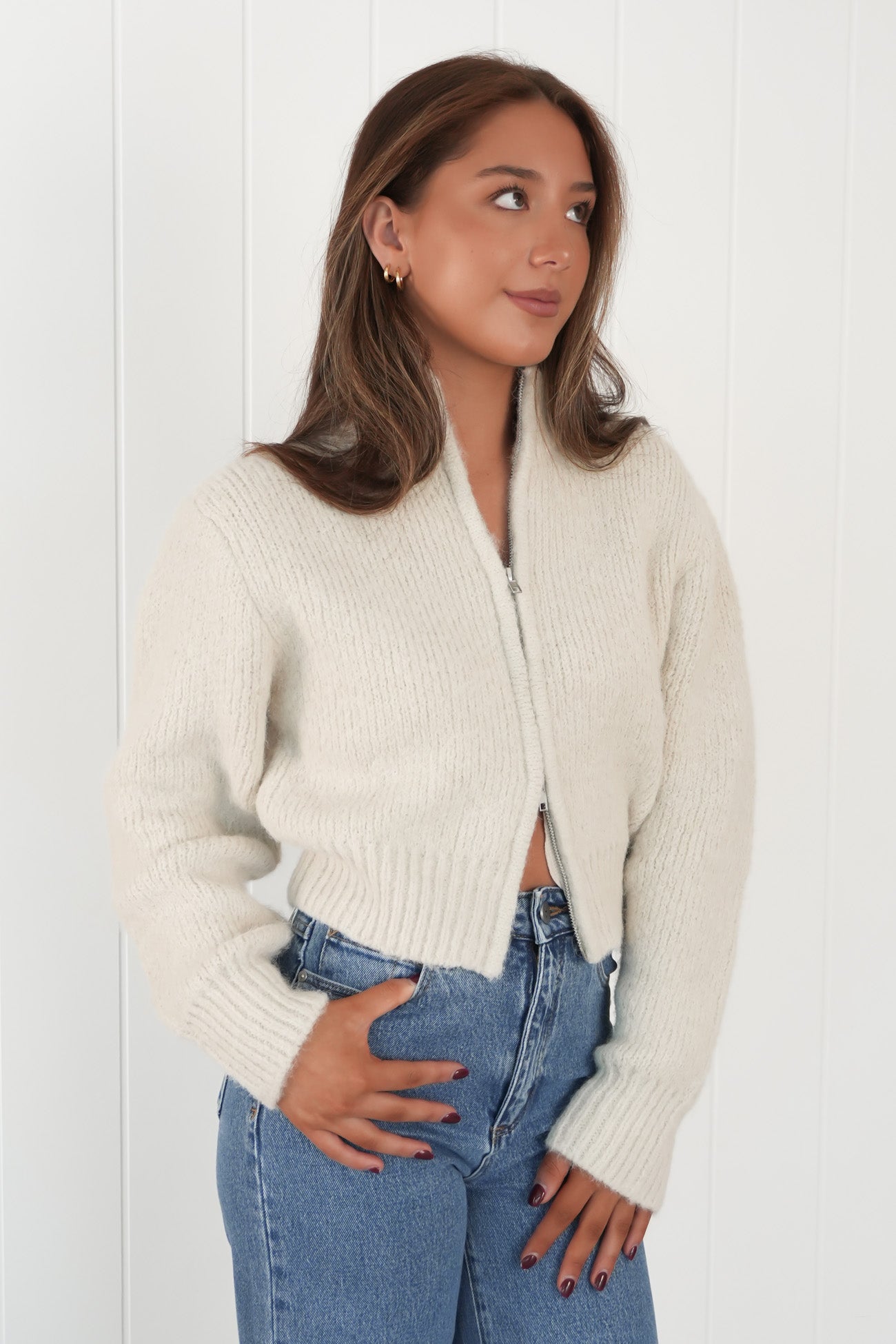 Leila Zip Thru Jumper Chalk