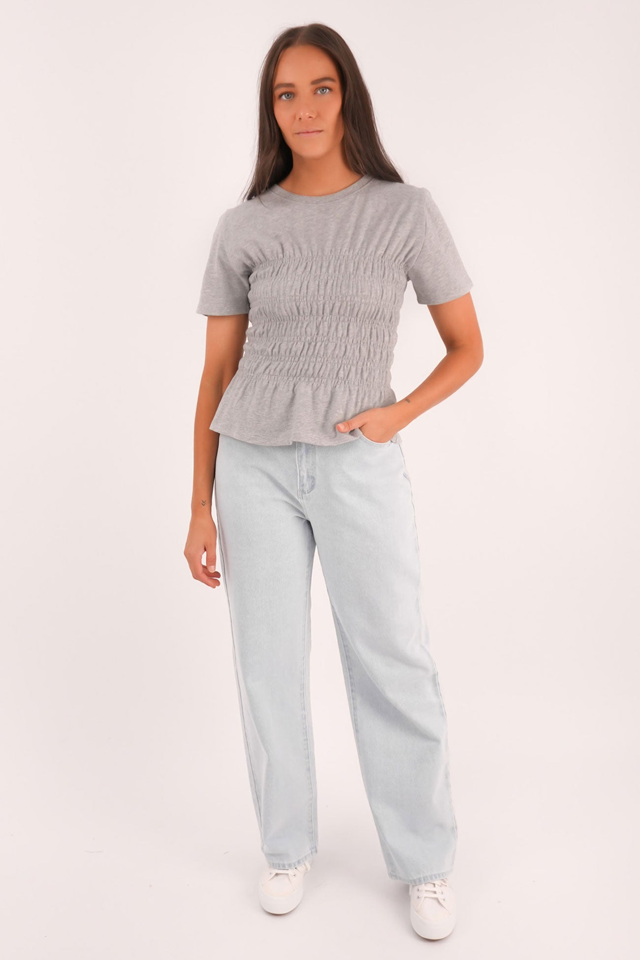 Lipa Ruched Top Grey Marle