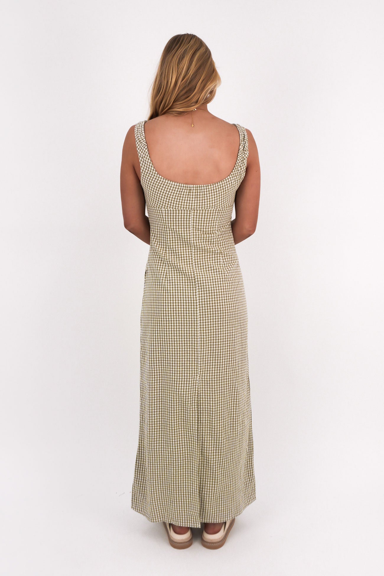 Lola Check Maxi Dress Olive