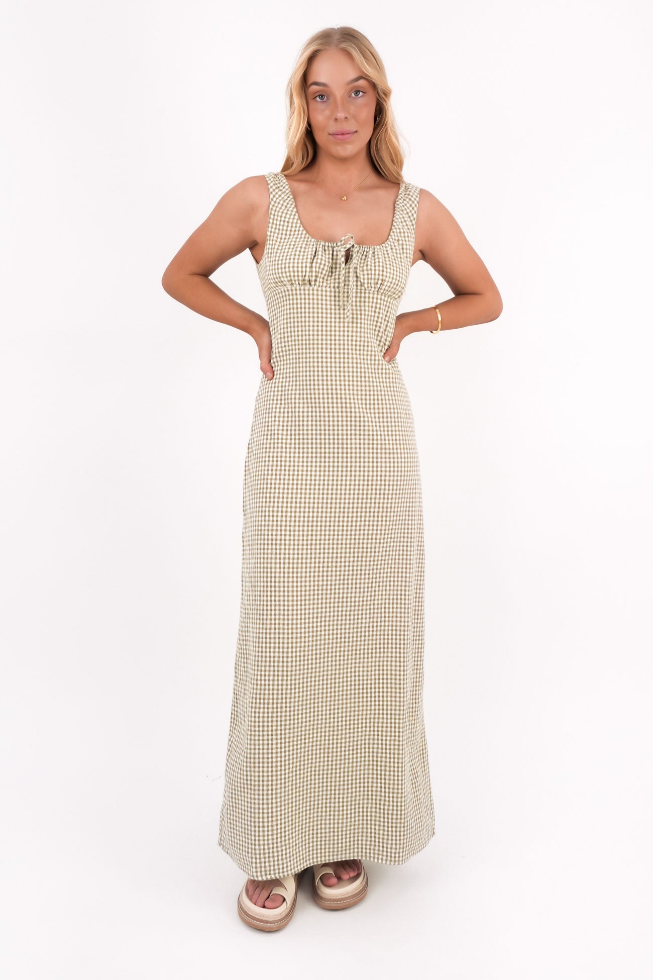 Lola Check Maxi Dress Olive