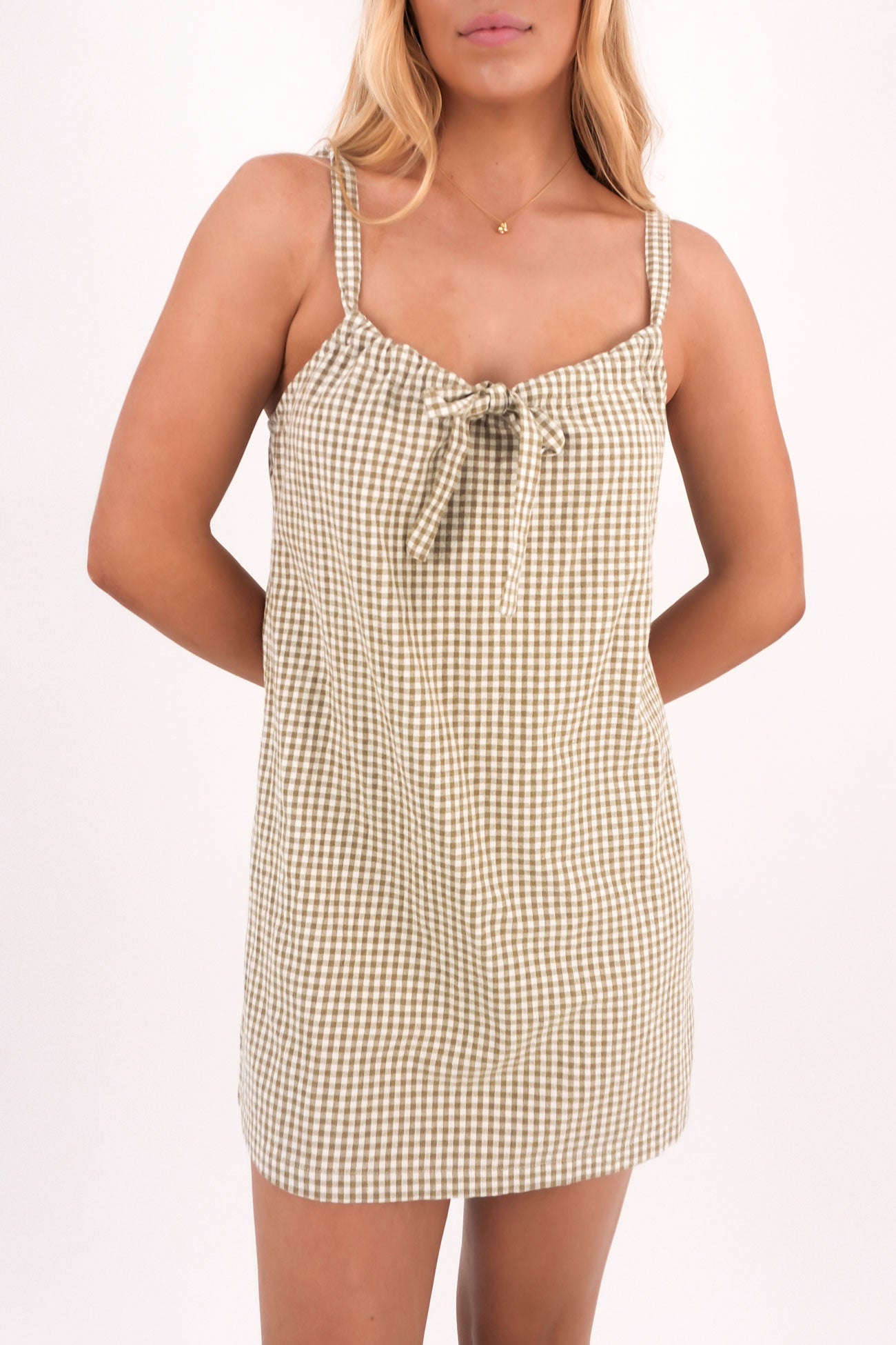 Lola Check Slip Dress Olive