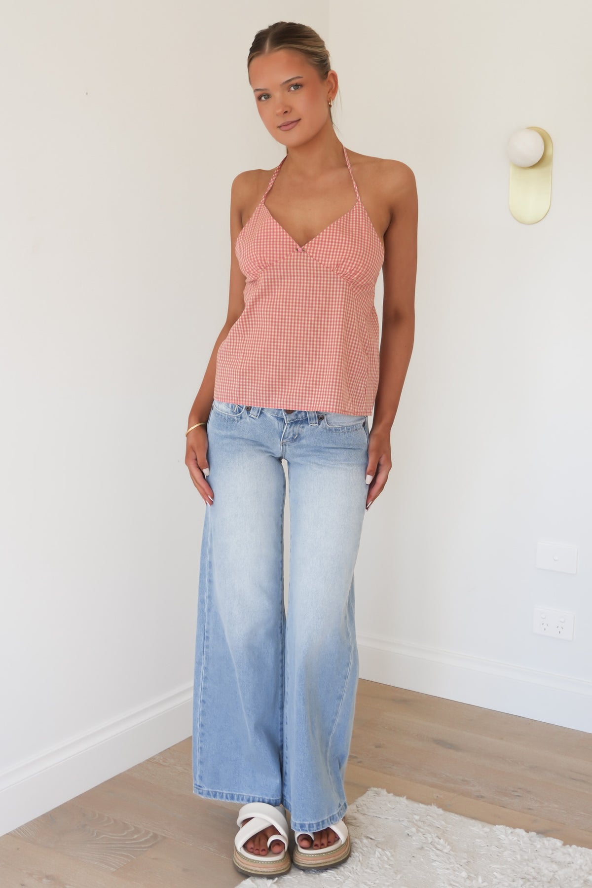 Lola Check Halter Tank Plum