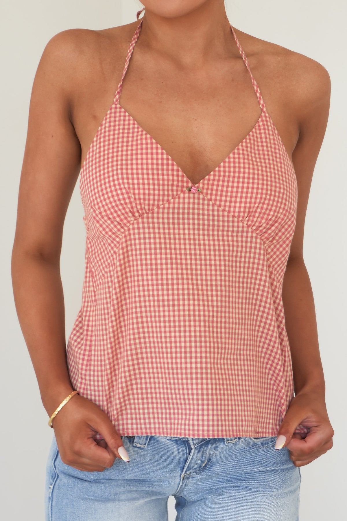 Lola Check Halter Tank Plum