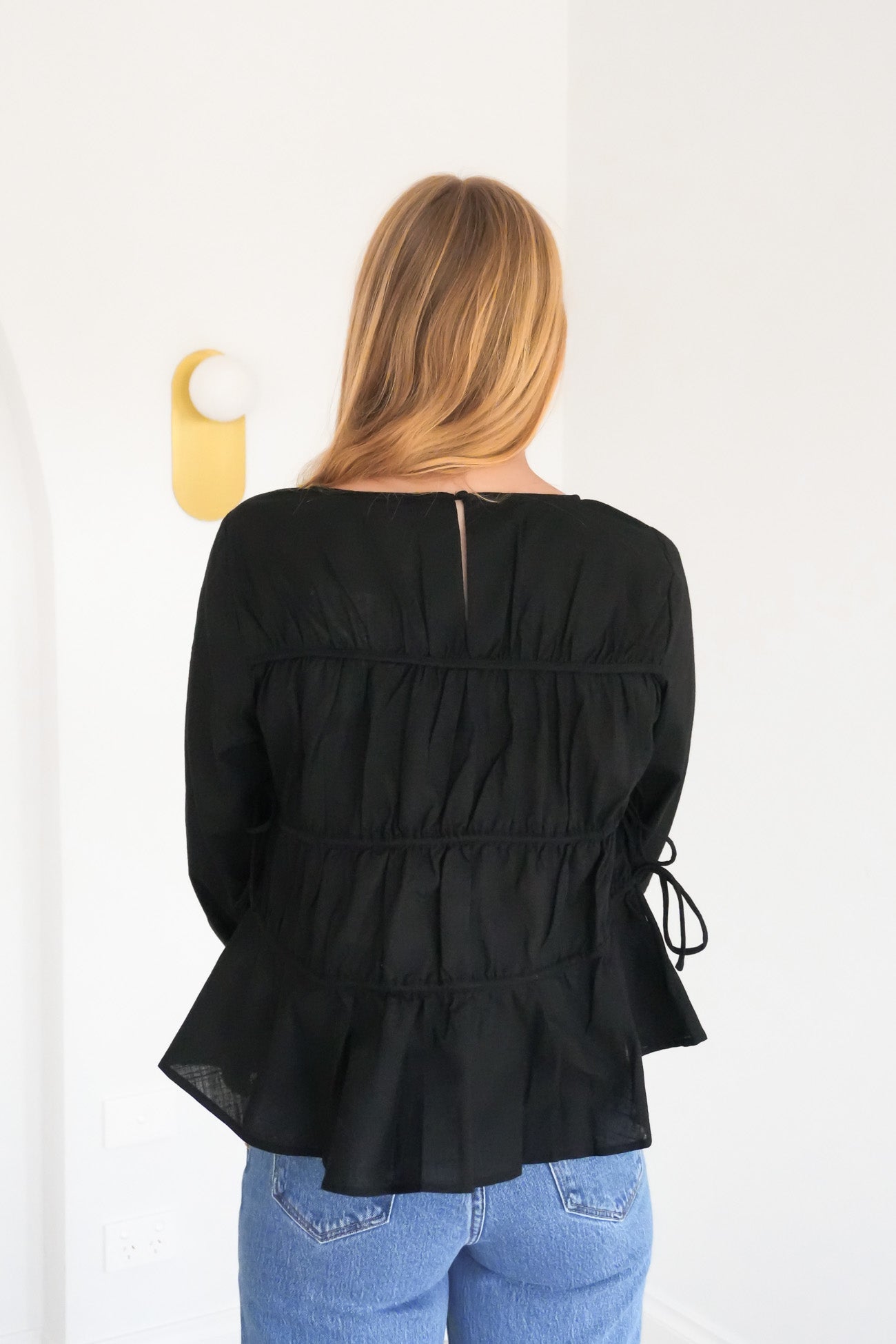 Lou Lou Tie Long Sleeve Top Black