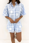 Lucia Playsuit White Blue Sun Palm Checkers