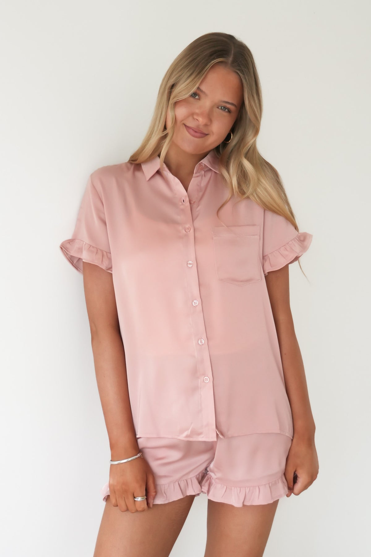 Lux Satin PJ Set Light Pink