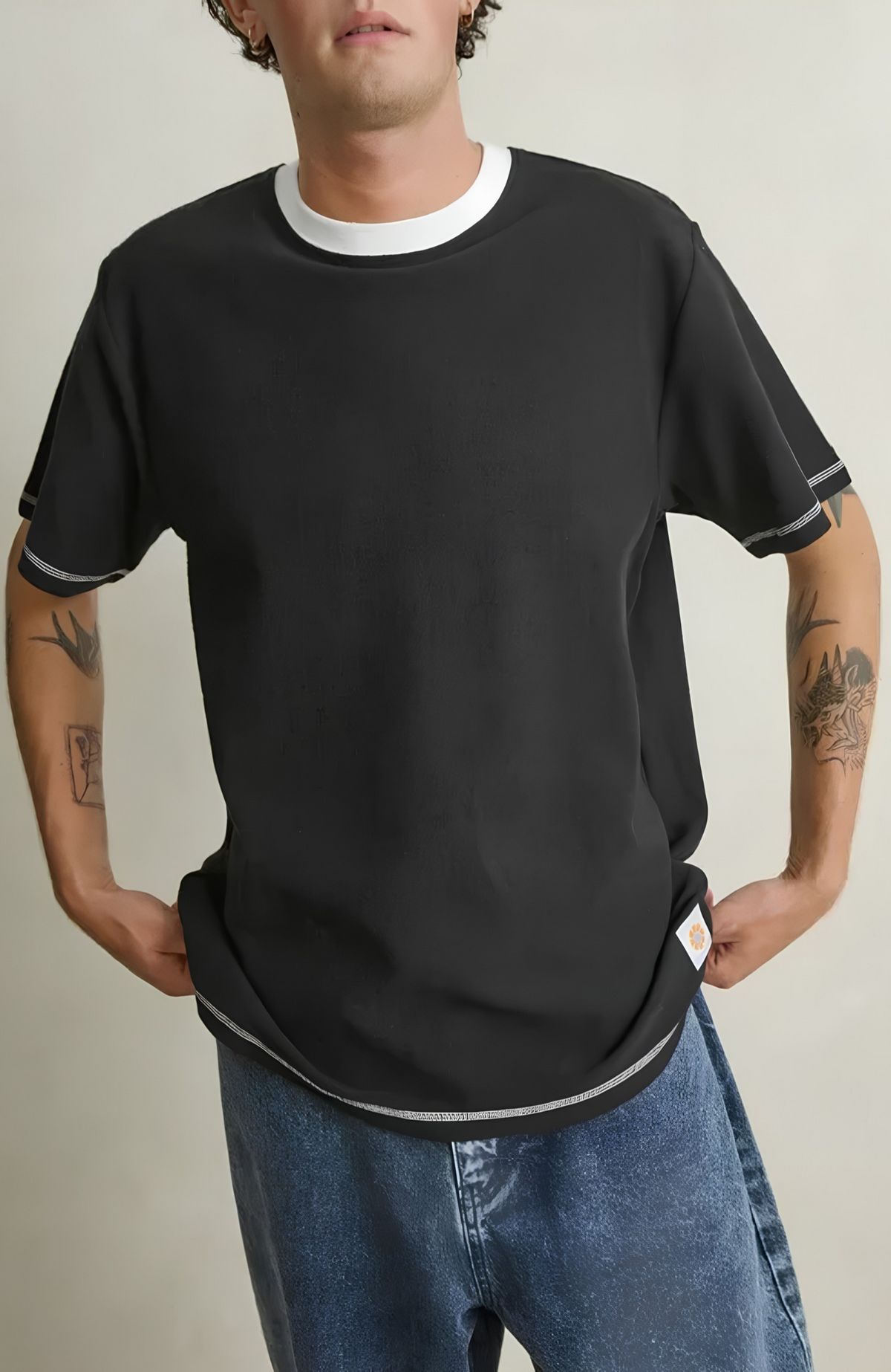 Contrast Vintage Terry Short Sleeve T-Shirt Black