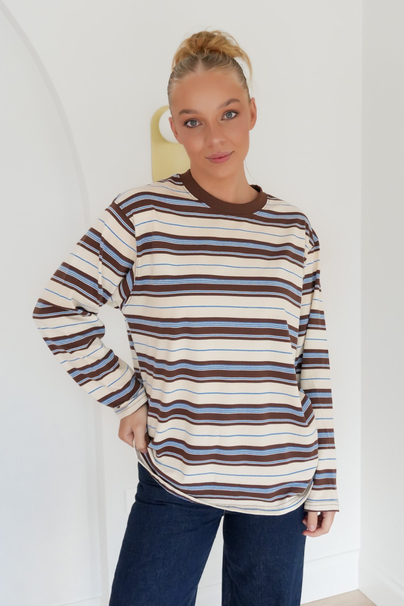 Maddie Long Sleeve Tee Brown Cream